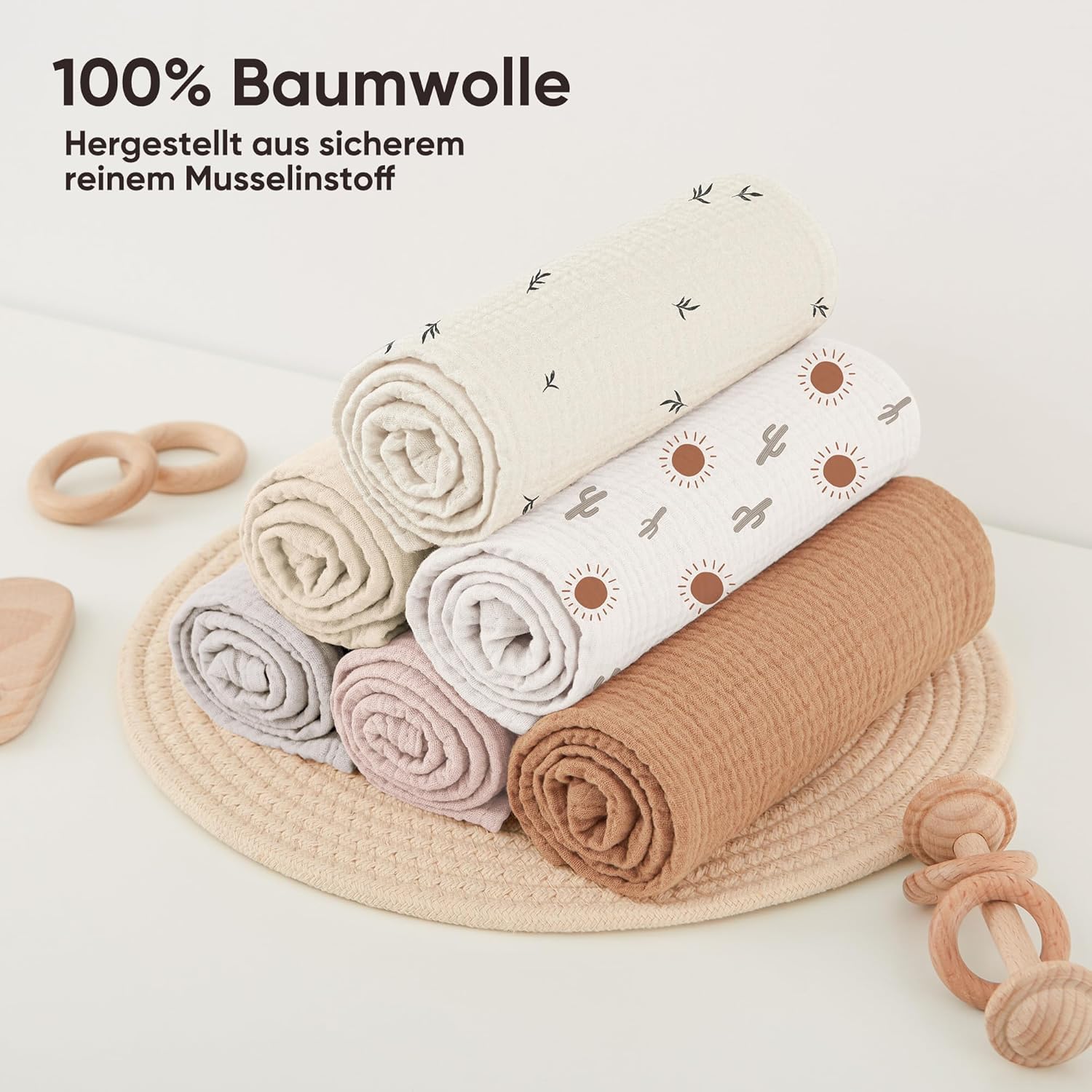 Thumbnail 5 de Bearmoss Moltontücher Baby – 100% Baumwolle, 60x60 cm, 3er Set