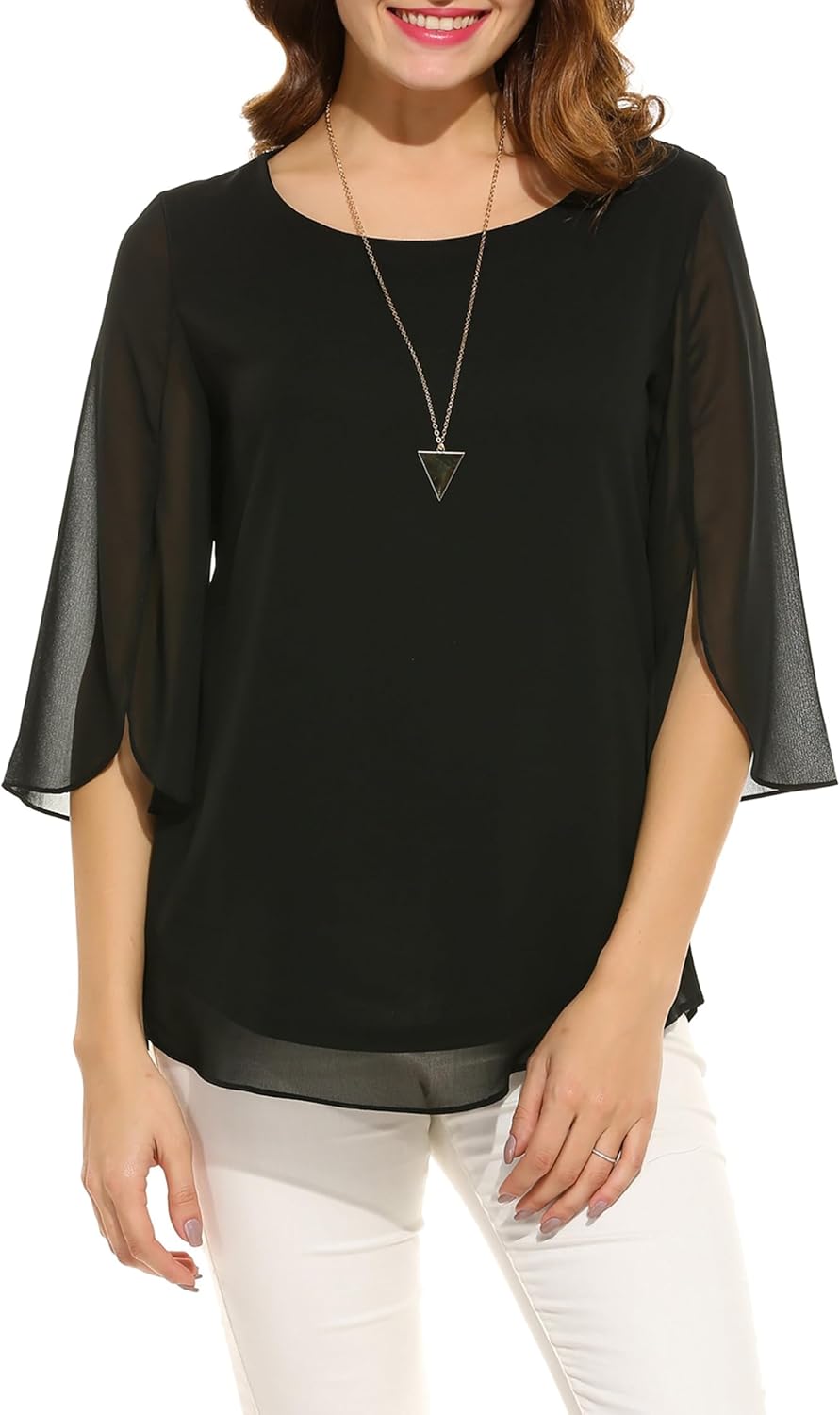 Thumbnail 5 de Timuspo Damen Chiffon-Tunika mit Rundkragen und Halbärmel – Lässig & Loose Fit für große Größen