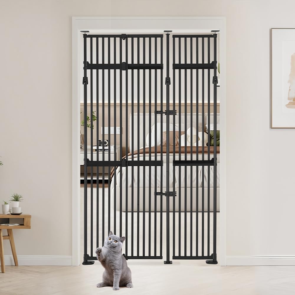 unipaws 218 cm High Extra Tall Cat Gate – Upgraded 3- Pillar Stability, Auto Close, No Drilling