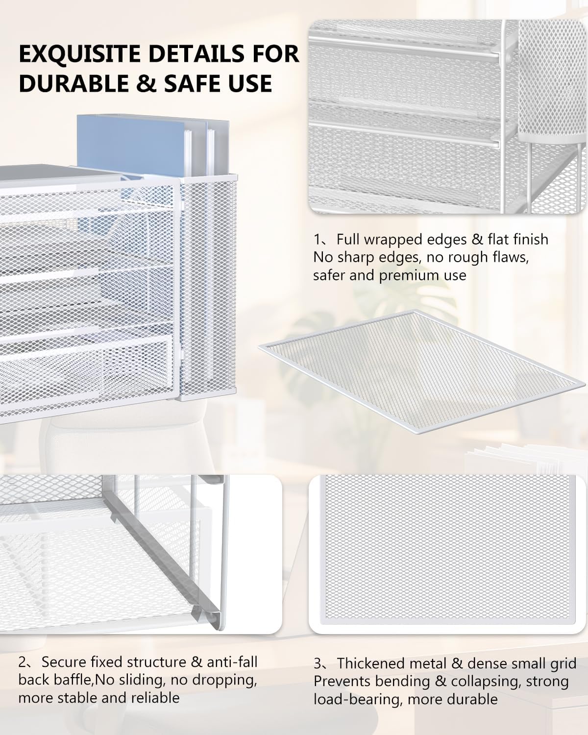 Detalle 1 de WALI DO005DH-W 4-Tier Metal Desk File Organizer with Drawer and Pen Holders