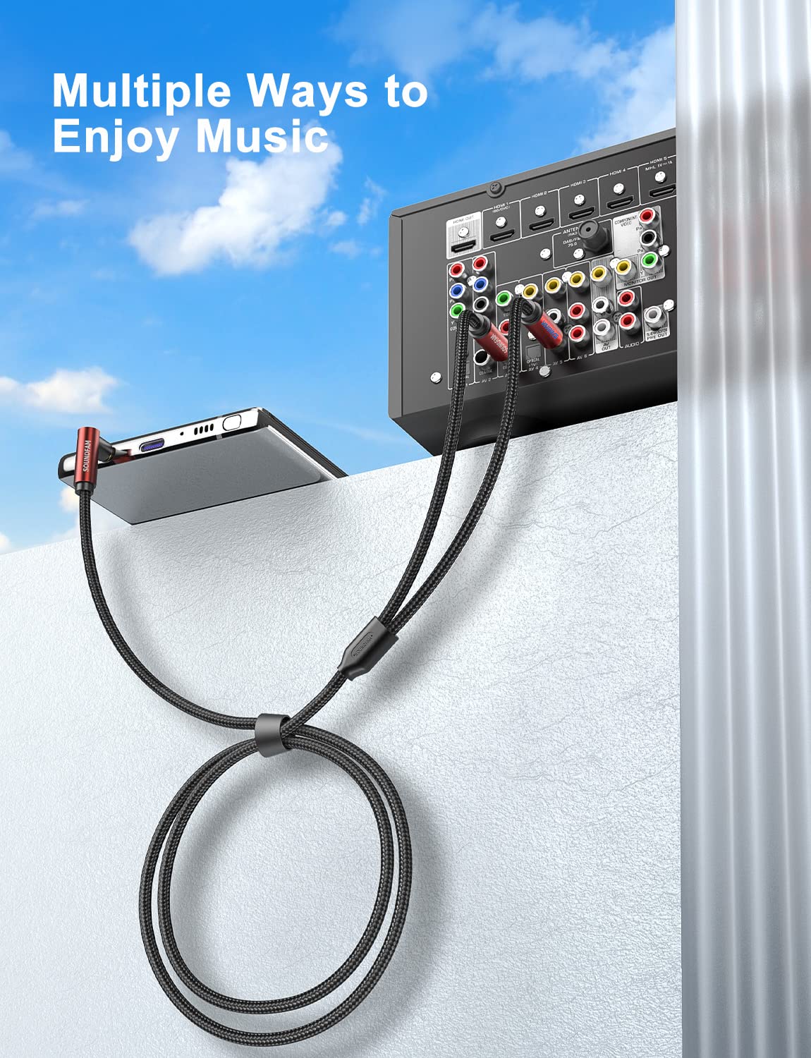 Thumbnail 2 de SOUNDFAM Cavo Audio Stereo HiFi 3,5mm a 2 RCA angolo retto 90° placcato oro 24K, doppia schermatura (3 m)