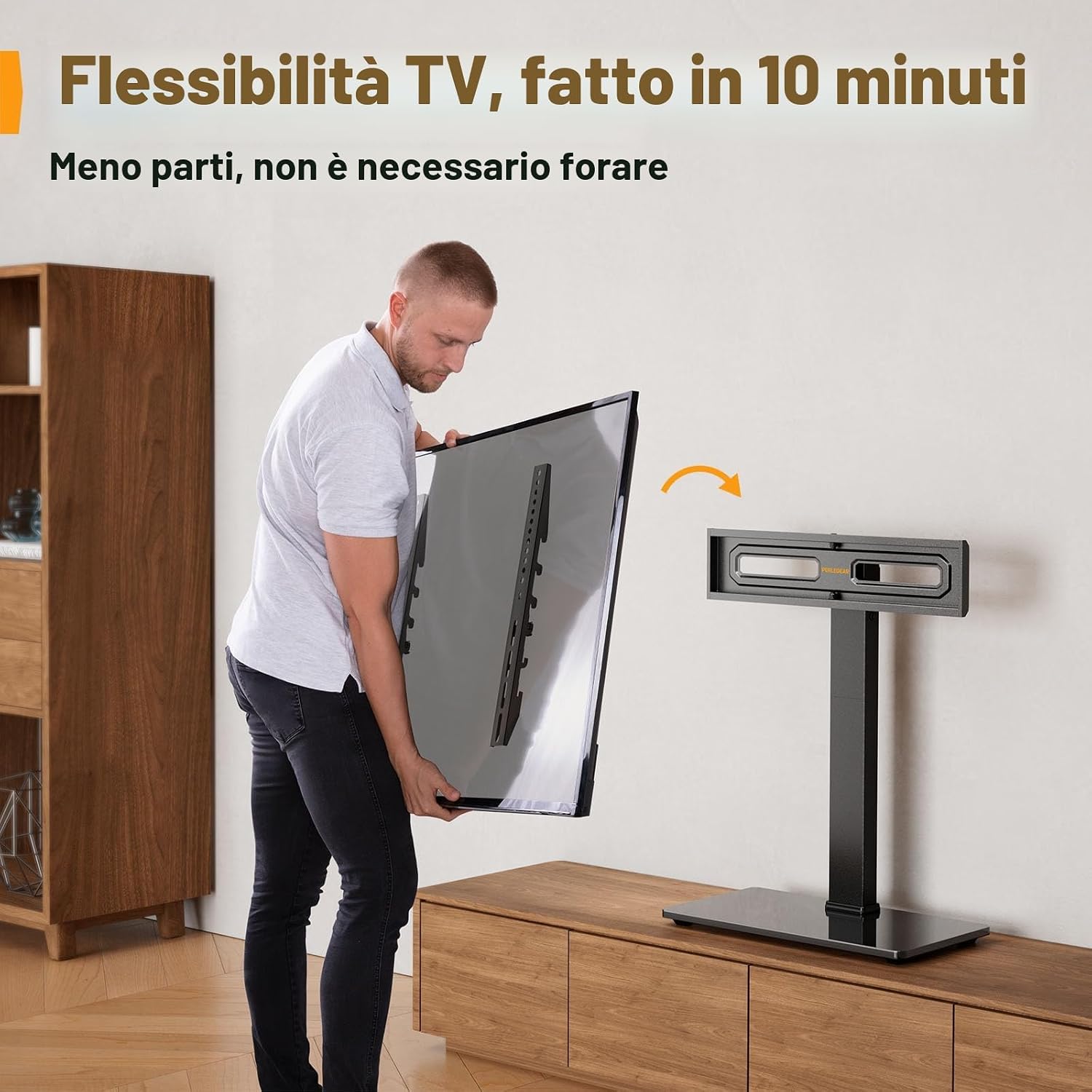 Detalle 2 de Perlegear Supporto TV da Tavolo PGTVS26 per TV 32–70 Pollici, Altezza Regolabile, Inclinazione, VESA 400x400