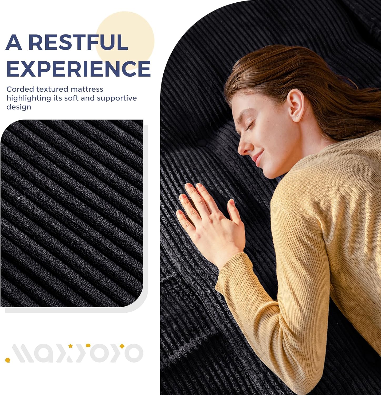 Detalle de MAXYOYO Folding Mattress, Comfy Corduroy Tri-Fold 15cm Foam – Black (UK King)