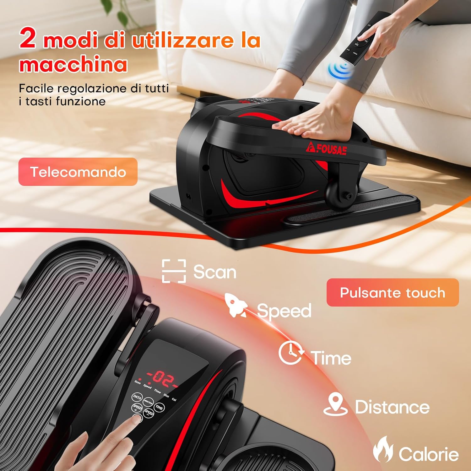Detalle de FOUSAE Ellittica elettrico 2-in-1 da scrivania, 15 velocità regolabili e telecomando