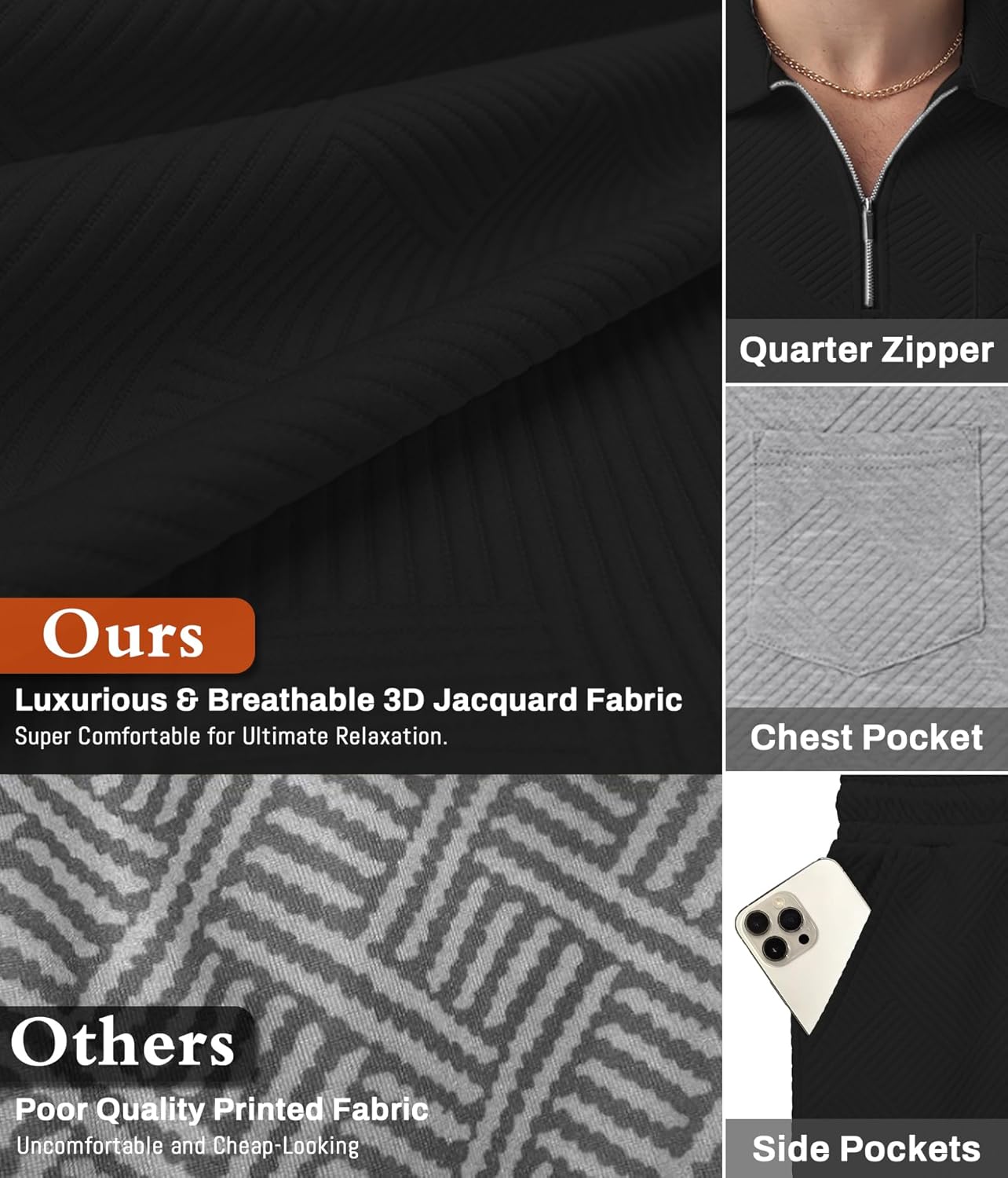 Thumbnail 5 de QIXING men’s shorts and T-shirt set with polo collar and half-zip (2-piece jacquard tracksuit)