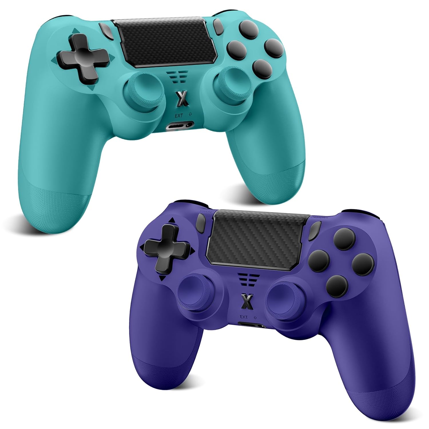 Detalle de Glitfix Wireless Controller für PS-4 – kabelloser Gamepad mit Turbo, Touchpad und Dual-Vibration (2er Set, Blau-Grün + Lila)