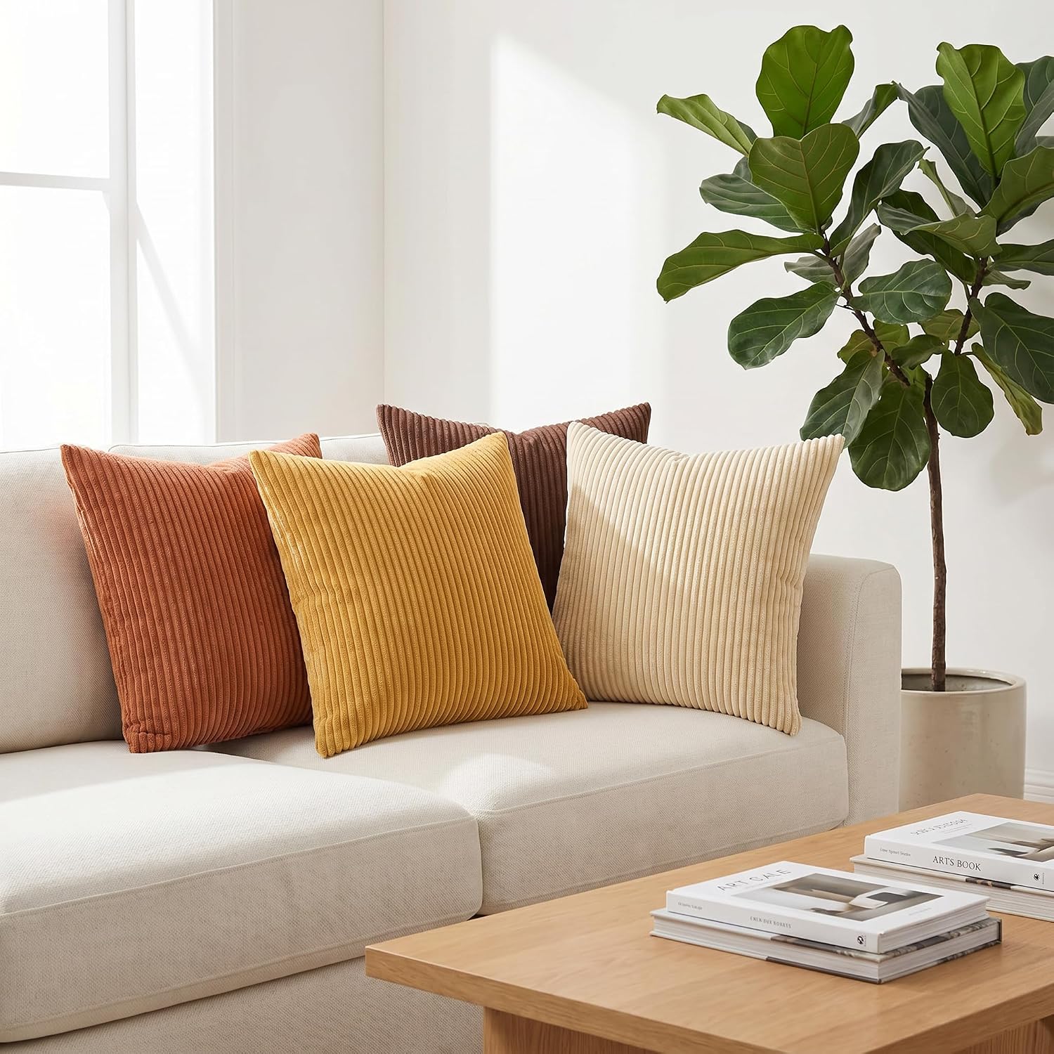 Detalle de Cogavoo 4-Pack Corduroy Soft Striped Cushion Covers – 45x45 cm