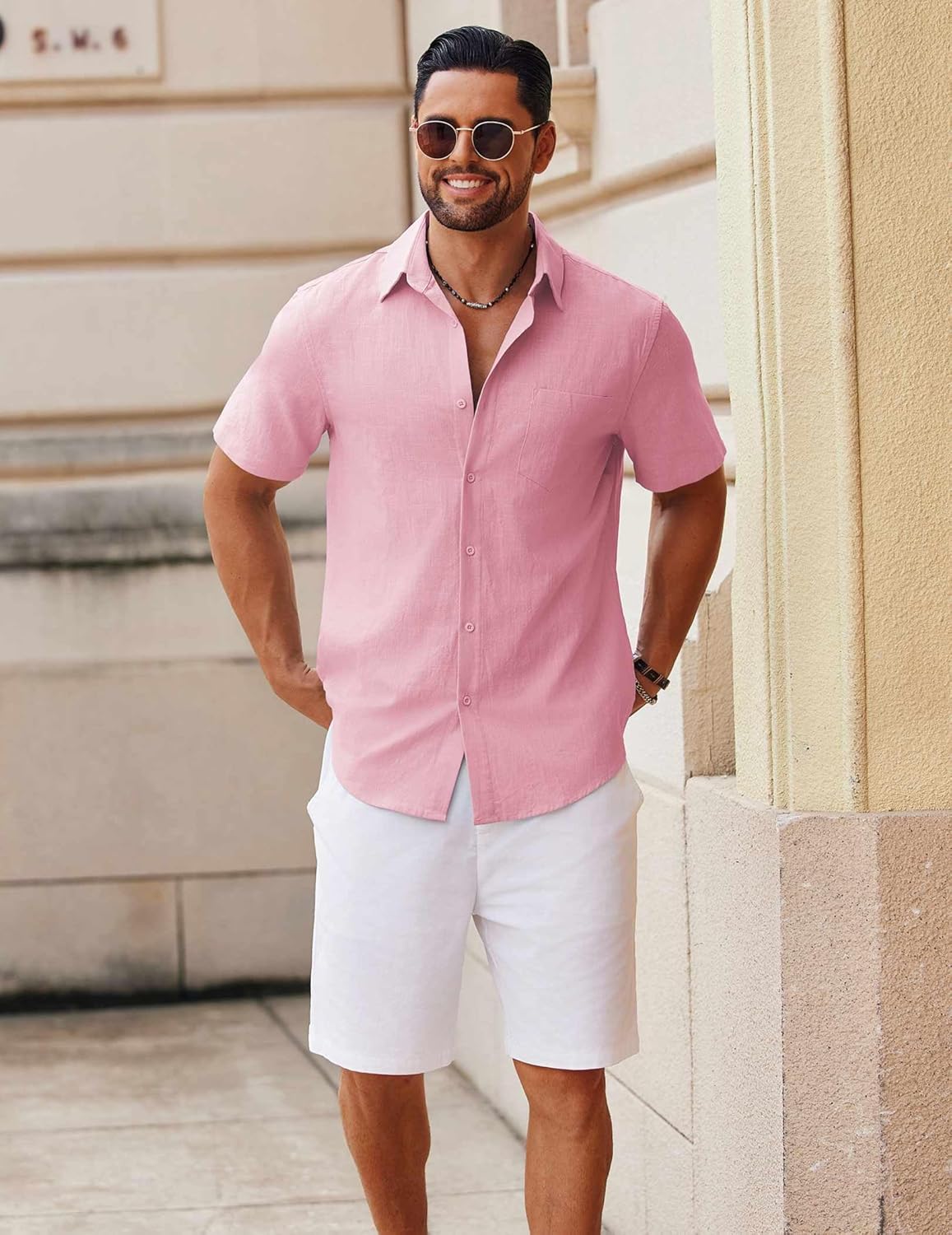 Thumbnail 1 de COOFANDY Men's Button Down Short Sleeve Shirt: Casual Cotton Summer Comfort with Pocket