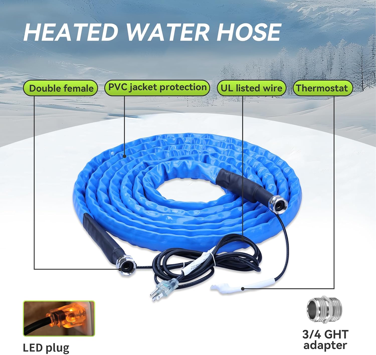 Detalle 2 de RVMATE Heated Water Hose for RV 50FT -20°F Thermostat 🫗