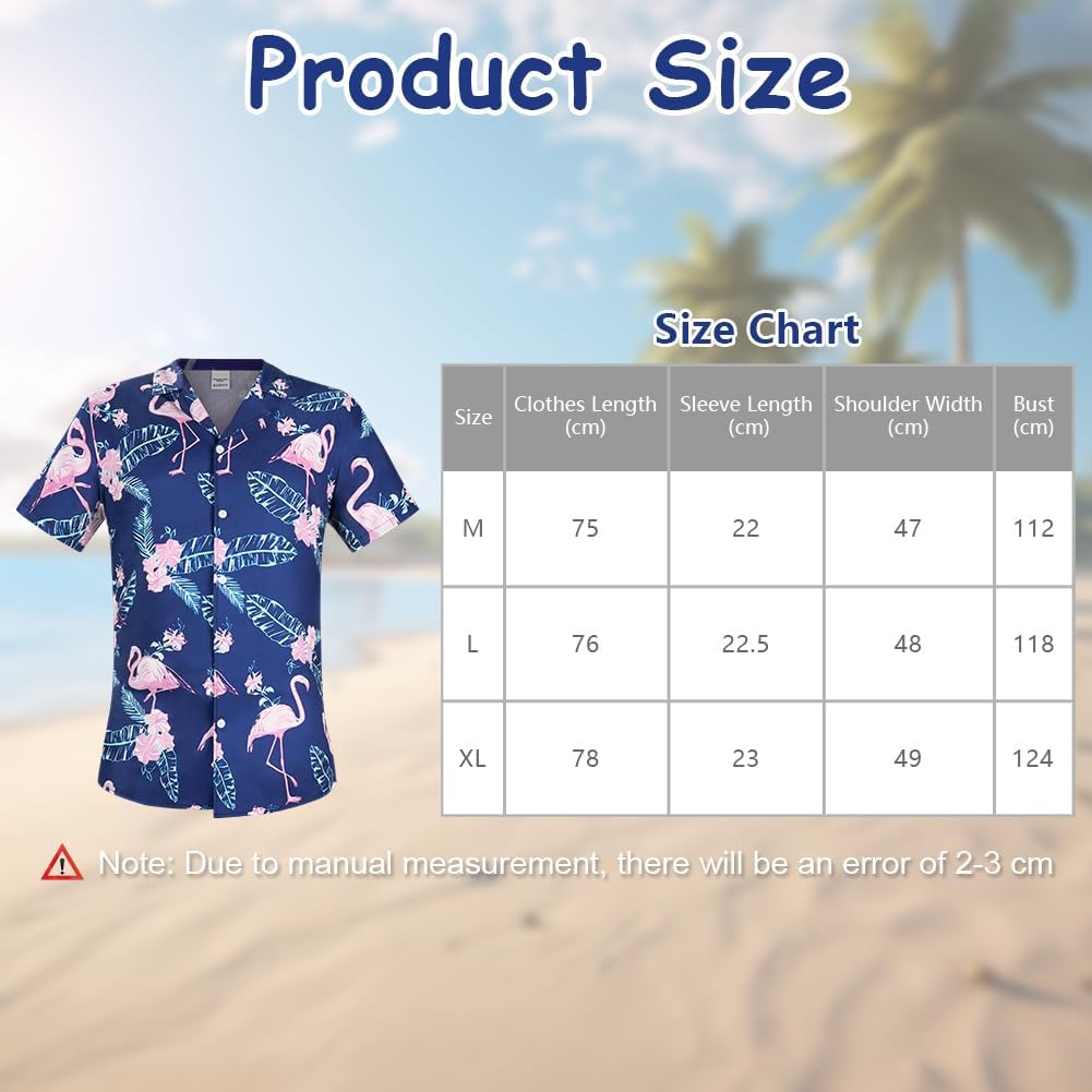 Detalle de Aomig Hawaiiaans herenoverhemd met bloemenprint, korte mouwen en normale pasvorm