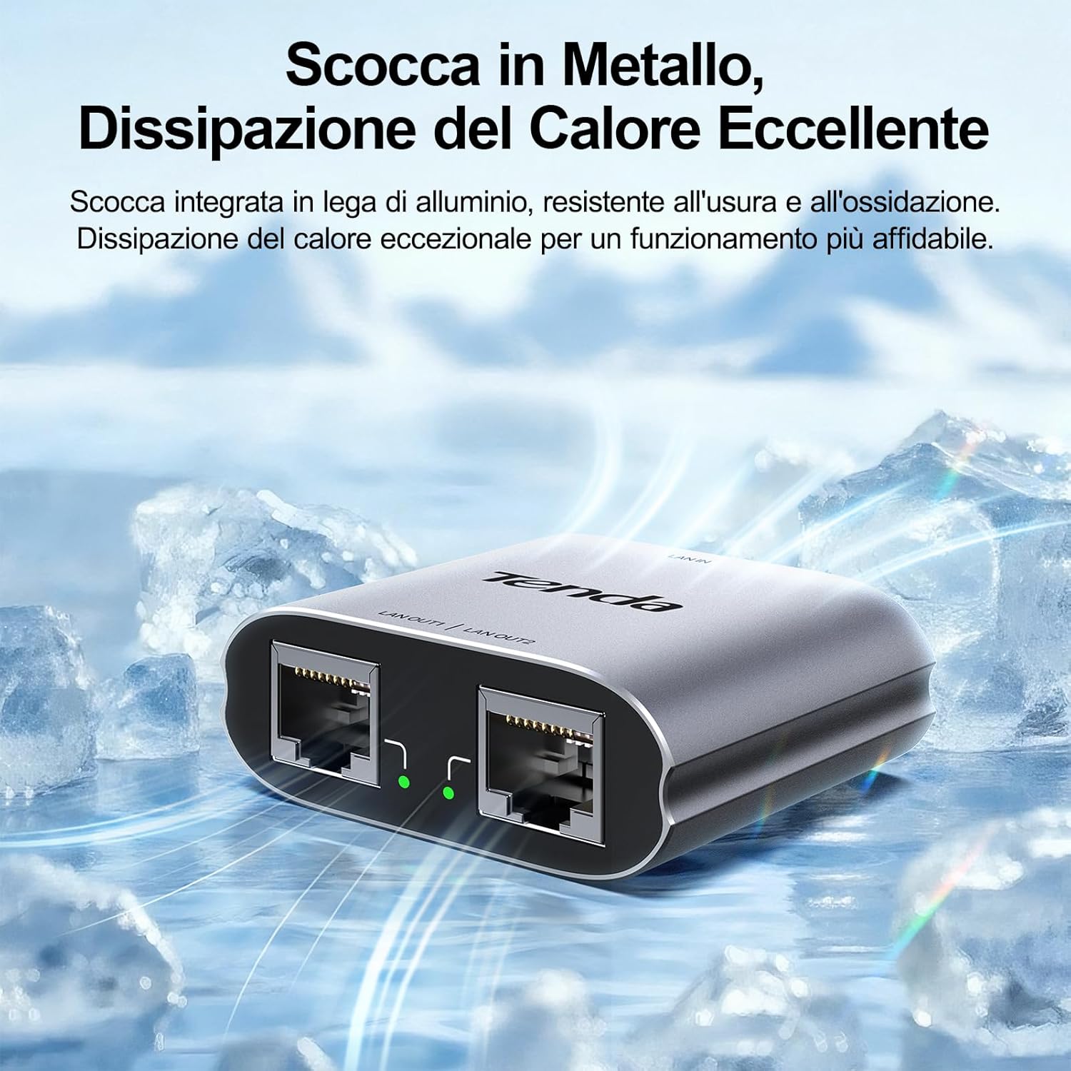 Thumbnail 4 de Tenda SG103M: Splitter Ethernet Gigabit 1→2, RJ45, 2 porte 1000 Mbps, alluminio, Plug & Play