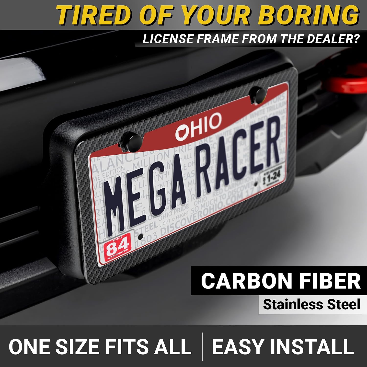 Detalle de Premium Slim Carbon Fiber Design License Plate Frames (2-Pack) – Rust-Free Stainless Steel, Rattle-Free, Street Legal