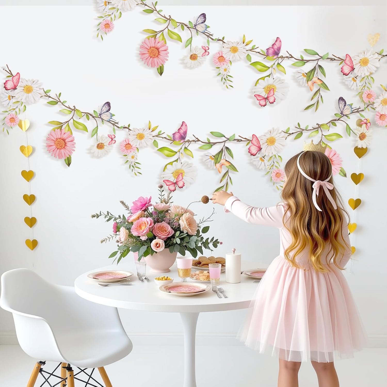 Thumbnail 3 de Easy Joy 2PCS Garden Flower Decorations – Pink & White Floral Paper Garland for Spring & Summer Events