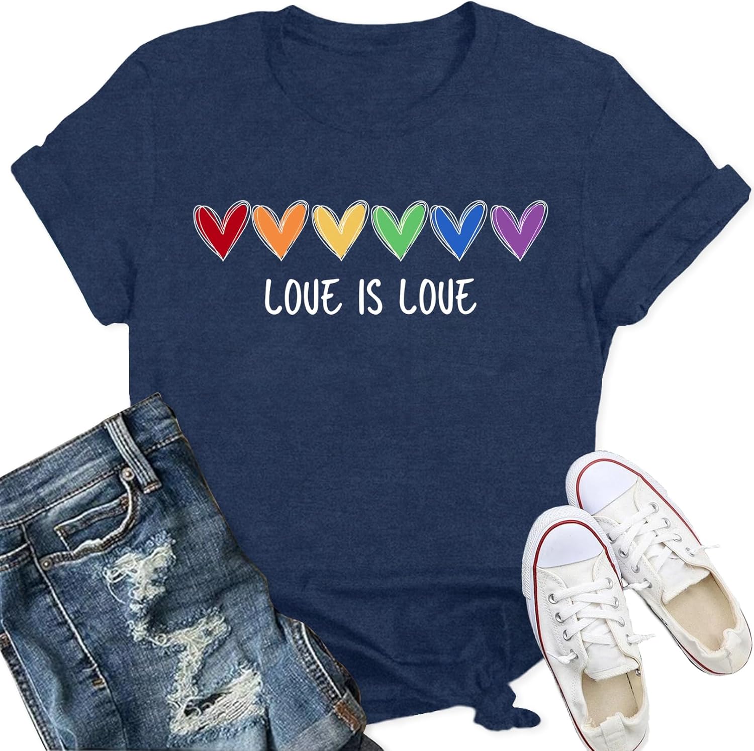 Detalle de Qskall Womens Pride T Shirt Rainbow Hearts Shirt Love is Love Top