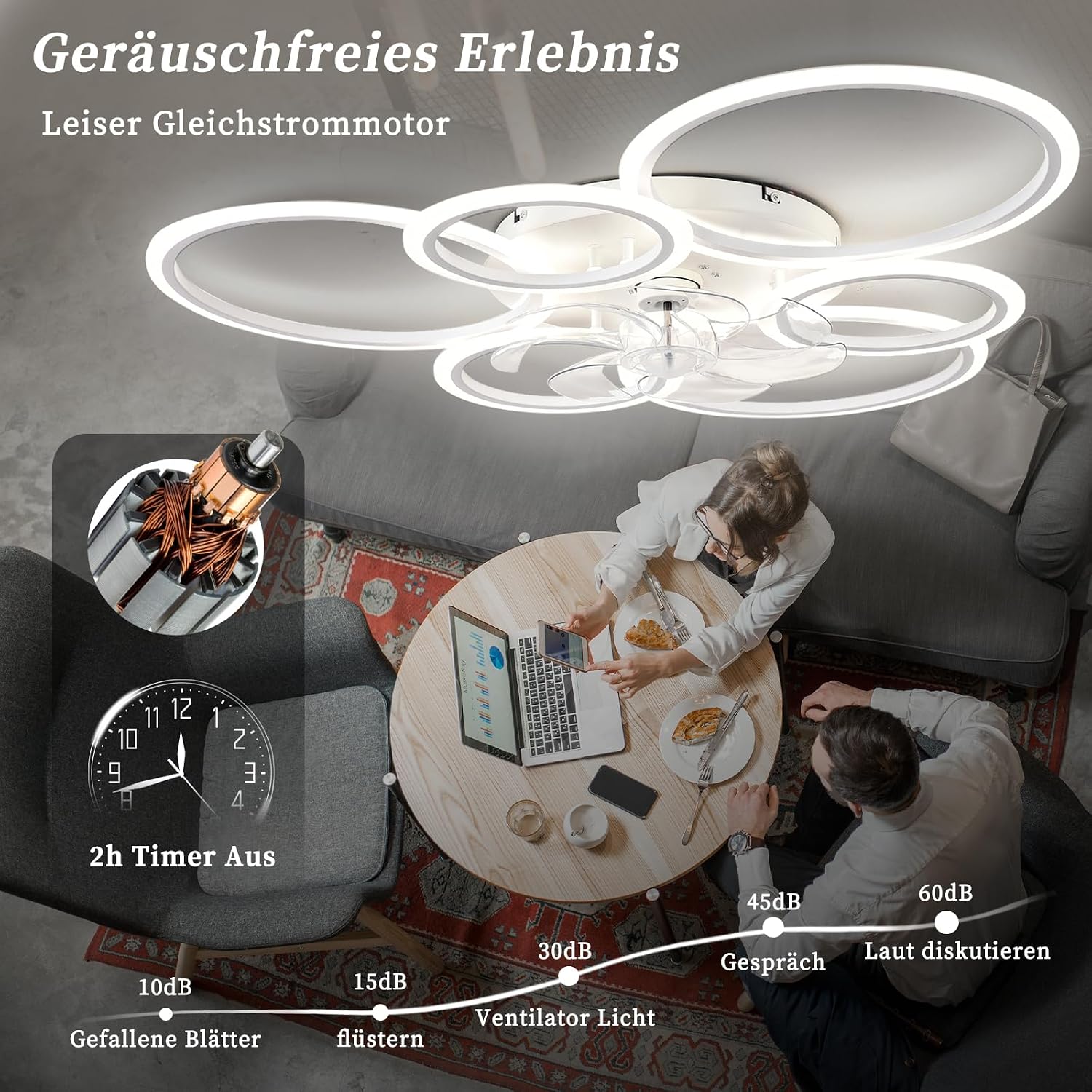 Thumbnail 6 de MiiR Deckenventilator mit Beleuchtung, LED dimmbar & Fernbedienung – umkehrbarer Motor, 6-Gang (85 W, 6.800 lm), weiß