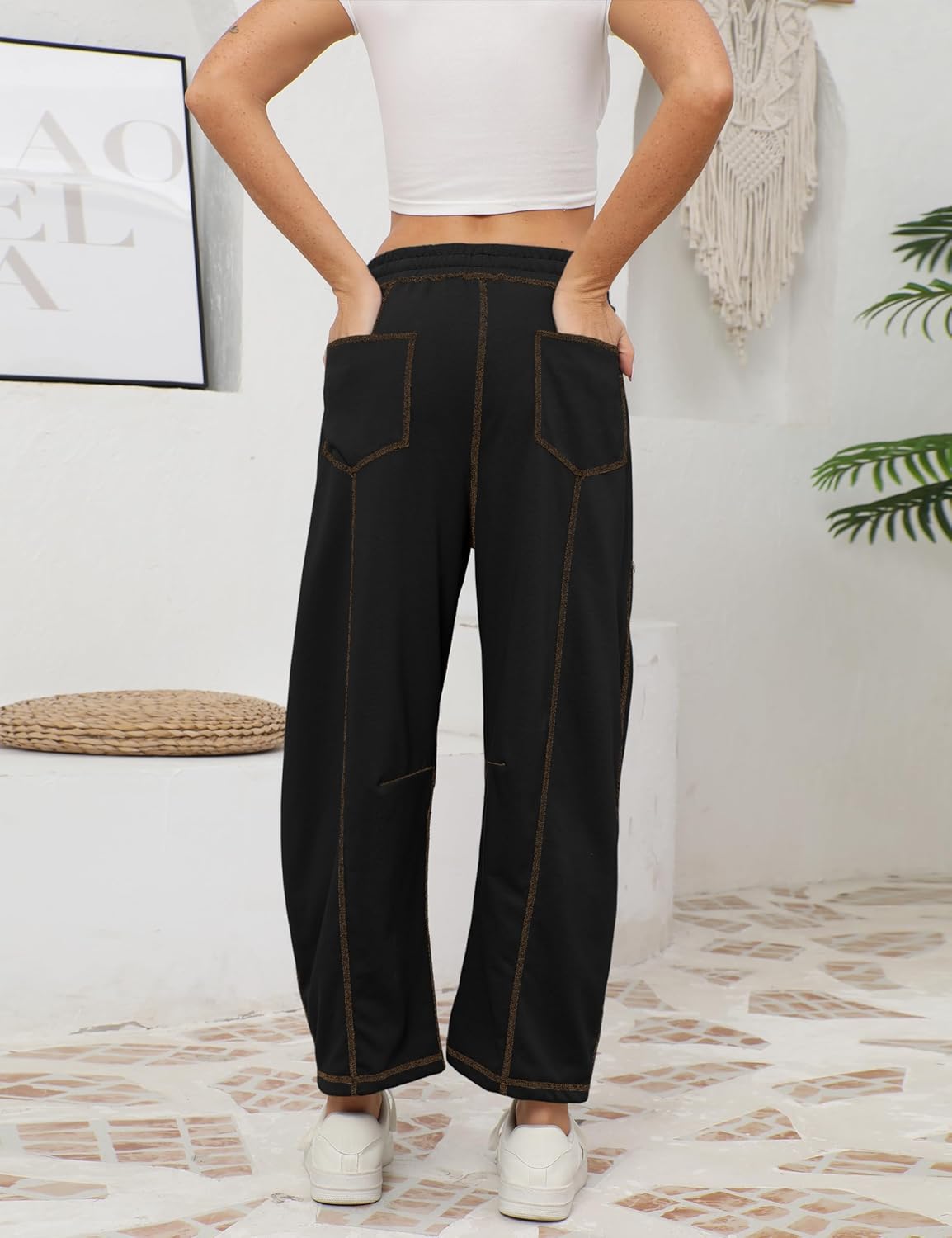 Thumbnail 1 de Athlisan Women’s Baggy Barrel Pants Wide-Leg Lounge Drawstring Sweatpants with Pockets