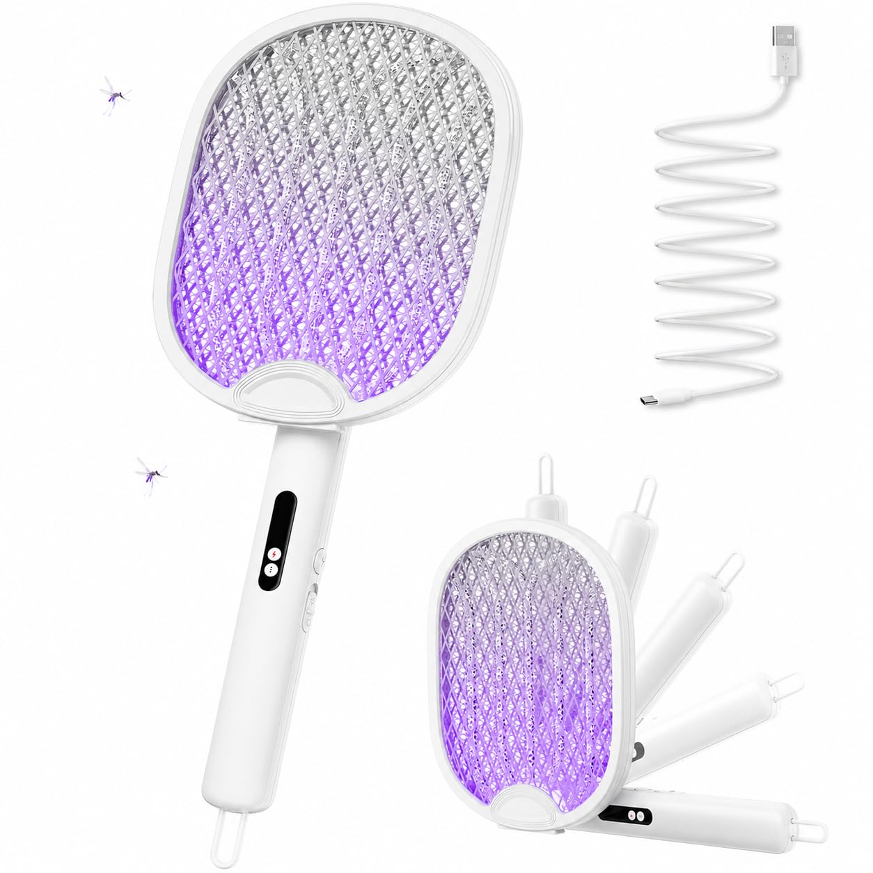 Detalle de WOCVRYY Raquette Moustique Électrique – 4000V, 1800mAh, 3 Modes, Rétractable 180°