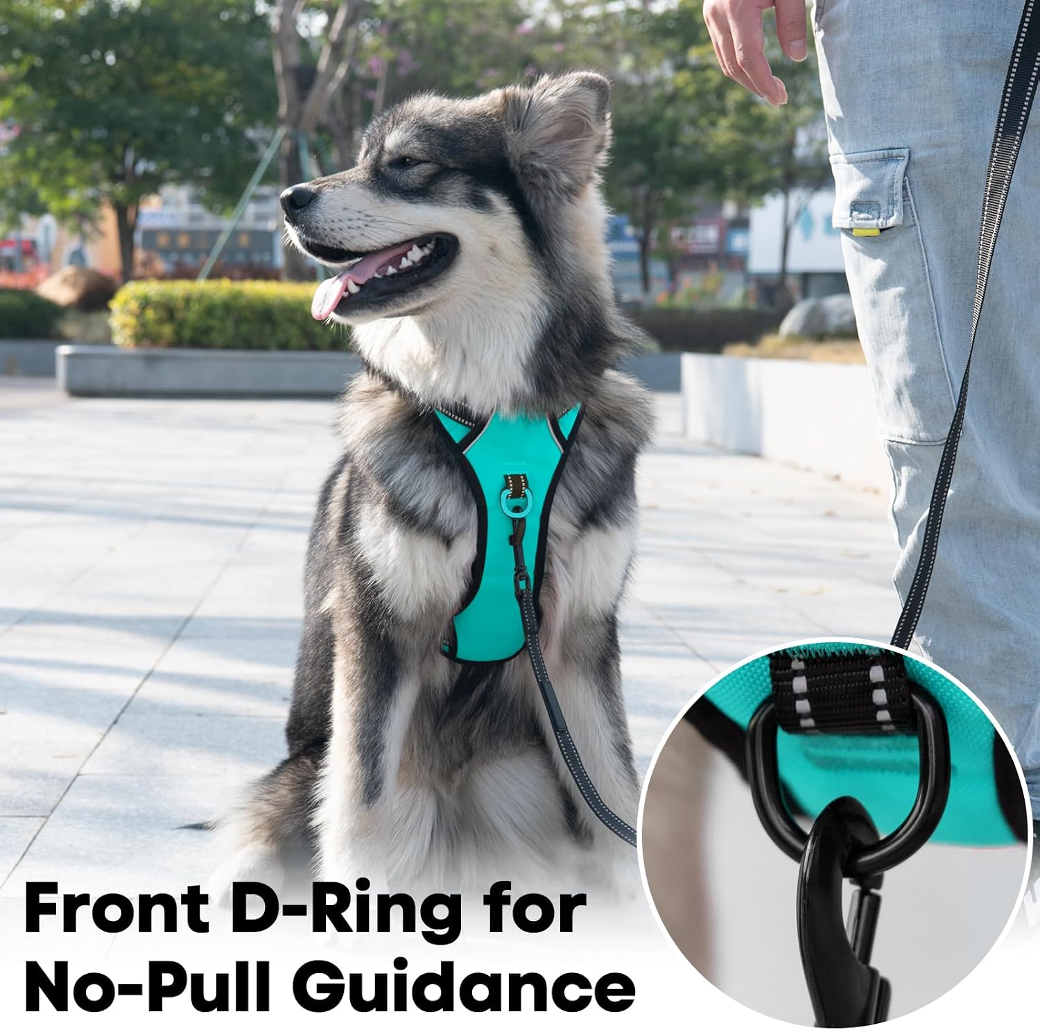 Detalle de PoyPet No Pull Dog Harness (Reflective Vest) with 2 Leash Attachments and Easy Control Handle, Size S