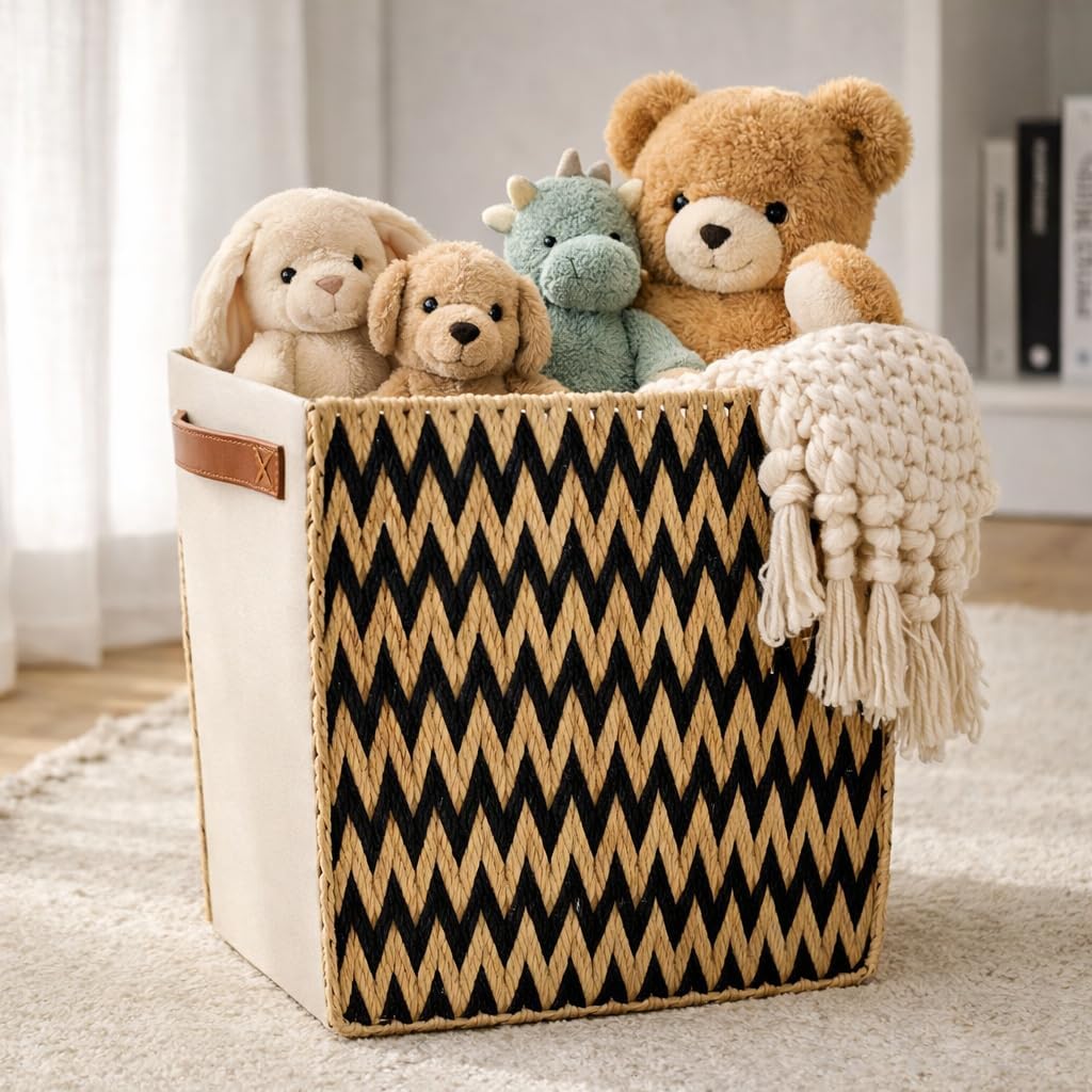 Detalle de Urban Nest Large Woven Storage Basket 75L — Foldable Cotton Rope with Handles