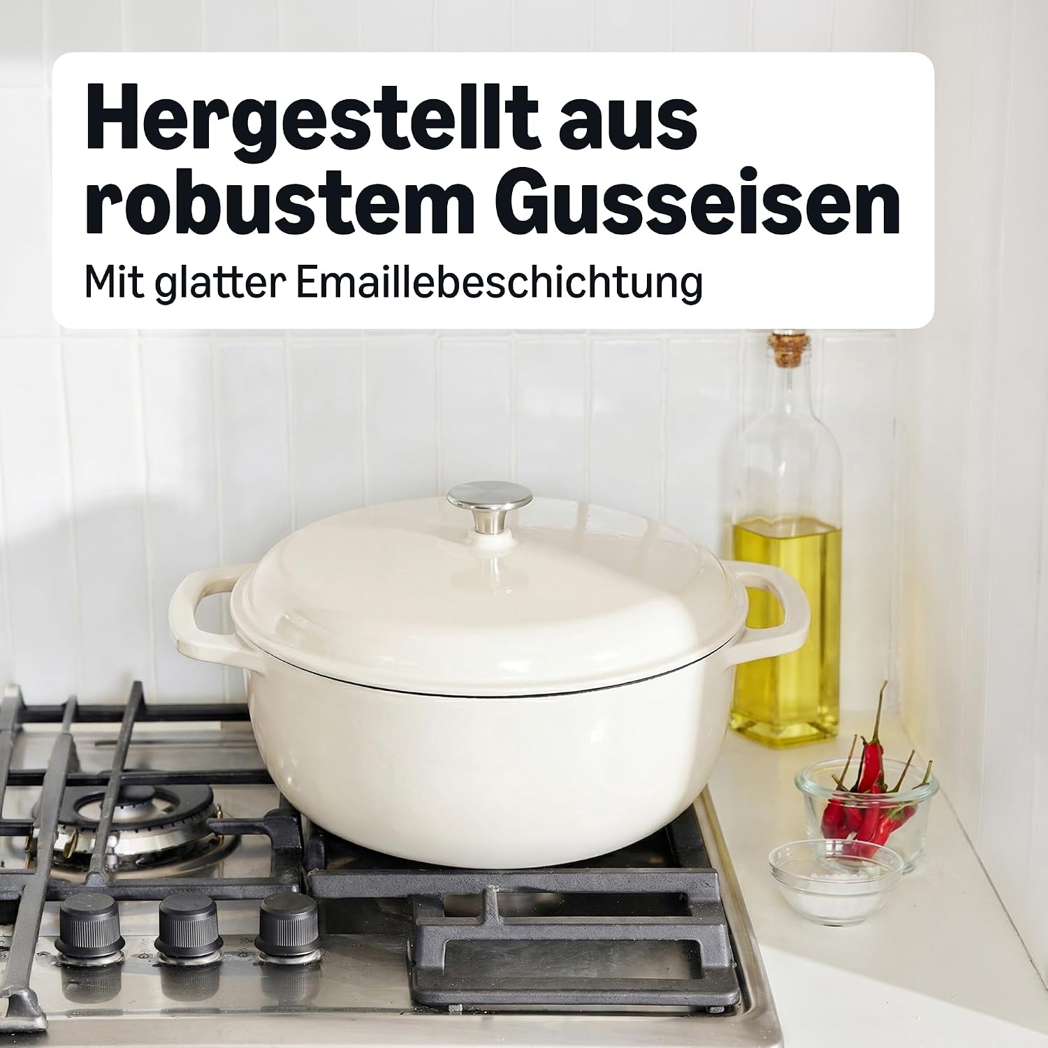 Thumbnail 4 de Amazon Basics Schmortopf aus emailliertem Gusseisen, 5,7 L, Weiß – gleichmäßige Hitze & vielseitig einsetzbar