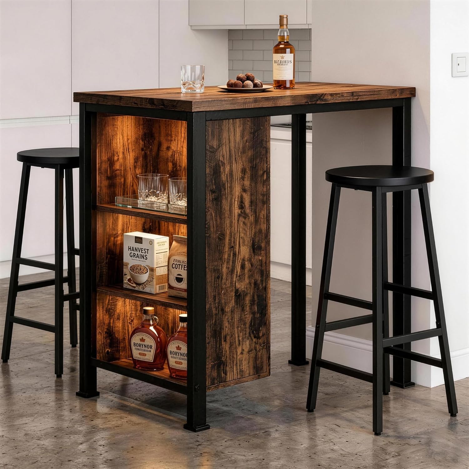 Detalle de YOUDENOVA Set 2 sgabelli da bar in stile industriale, 71 cm, struttura legno e metallo, nero