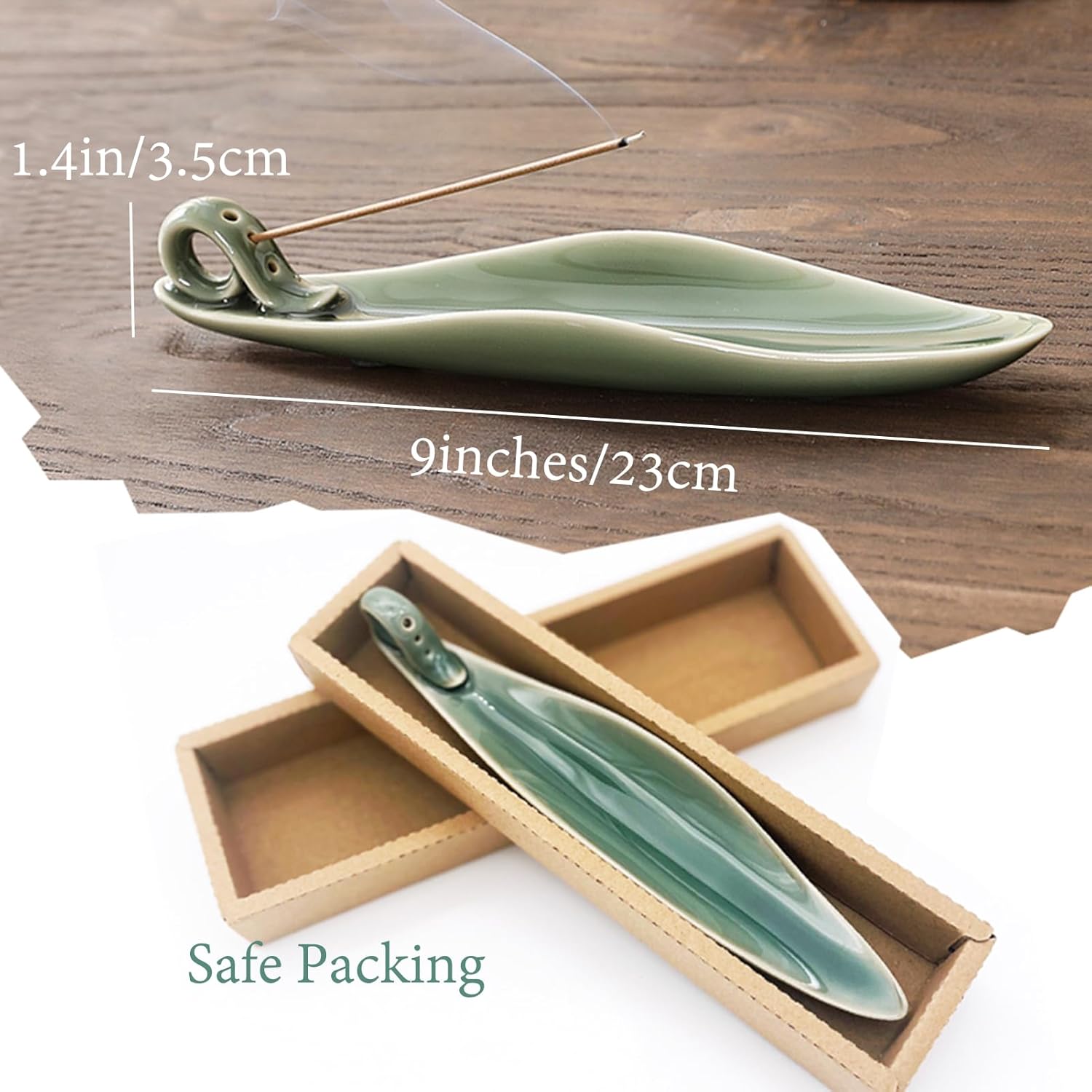 Thumbnail 5 de Moylor 9-inch Ceramic Incense Stick Holder with 3 Holes (Green) for Home, Yoga & Meditation