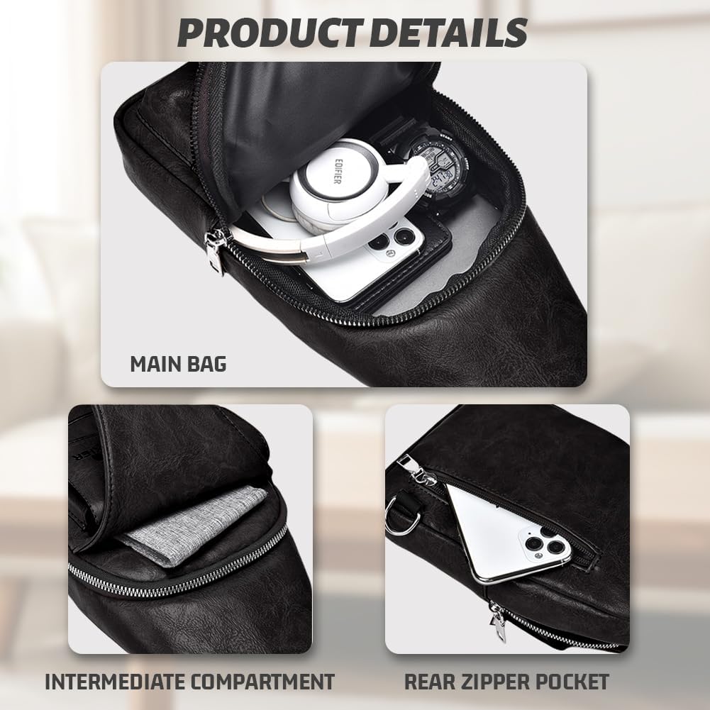 Detalle 2 de Aucuu Sacoche Homme Bandoulière – Sac Bandoulière polyvalent en PU cuir, 15 x 6 x 30 cm