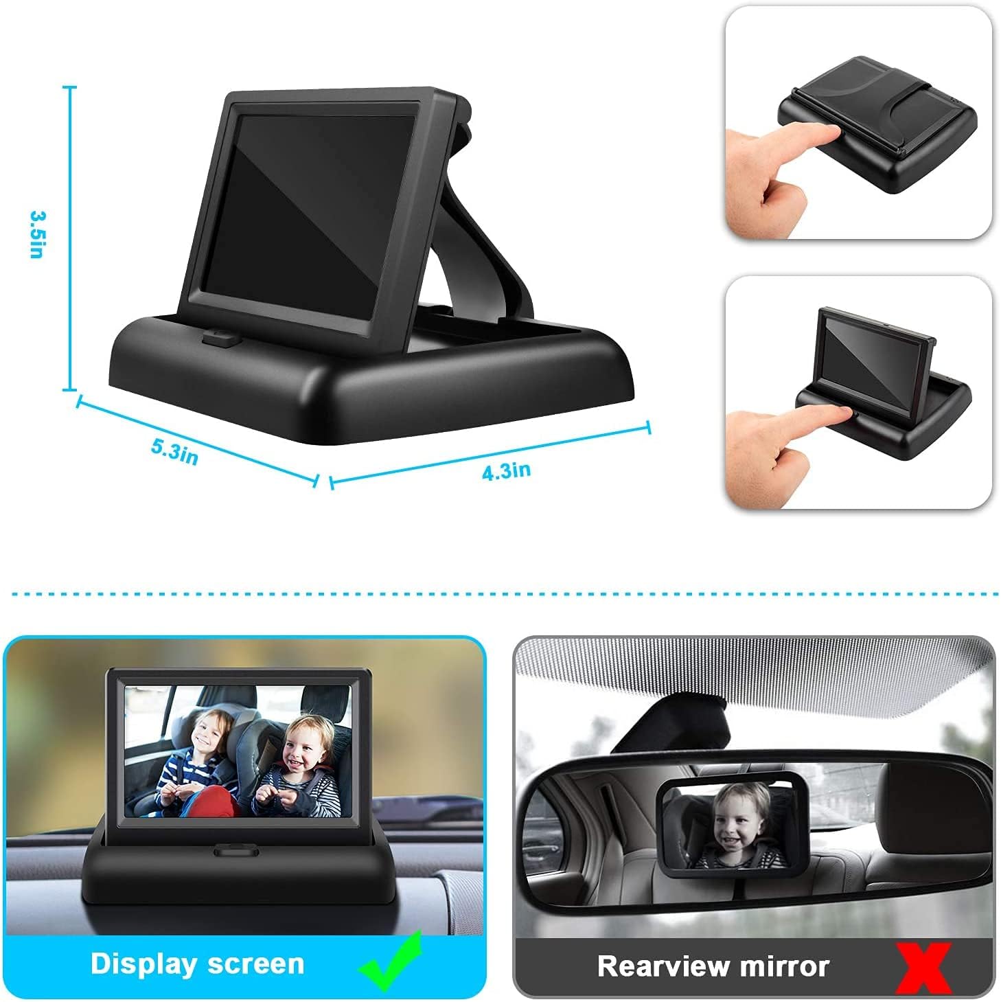 Detalle 1 de Shynerk Baby YB-403CA Car Baby Monitor with 4.3-Inch Display and Night Vision