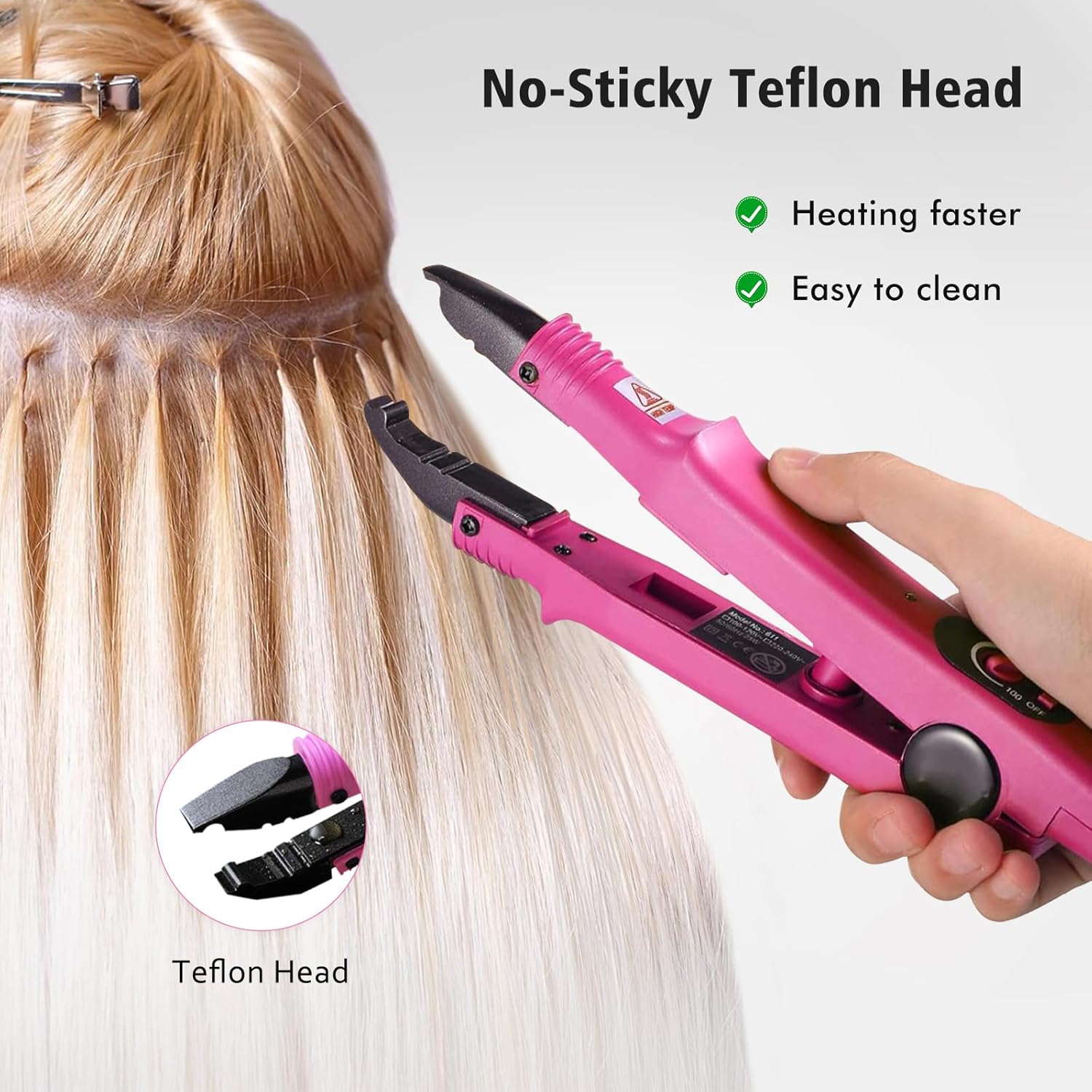 Detalle de janelove Wärmezange für Haar Extensions (100–200 °C) – für Bondings, Rosa