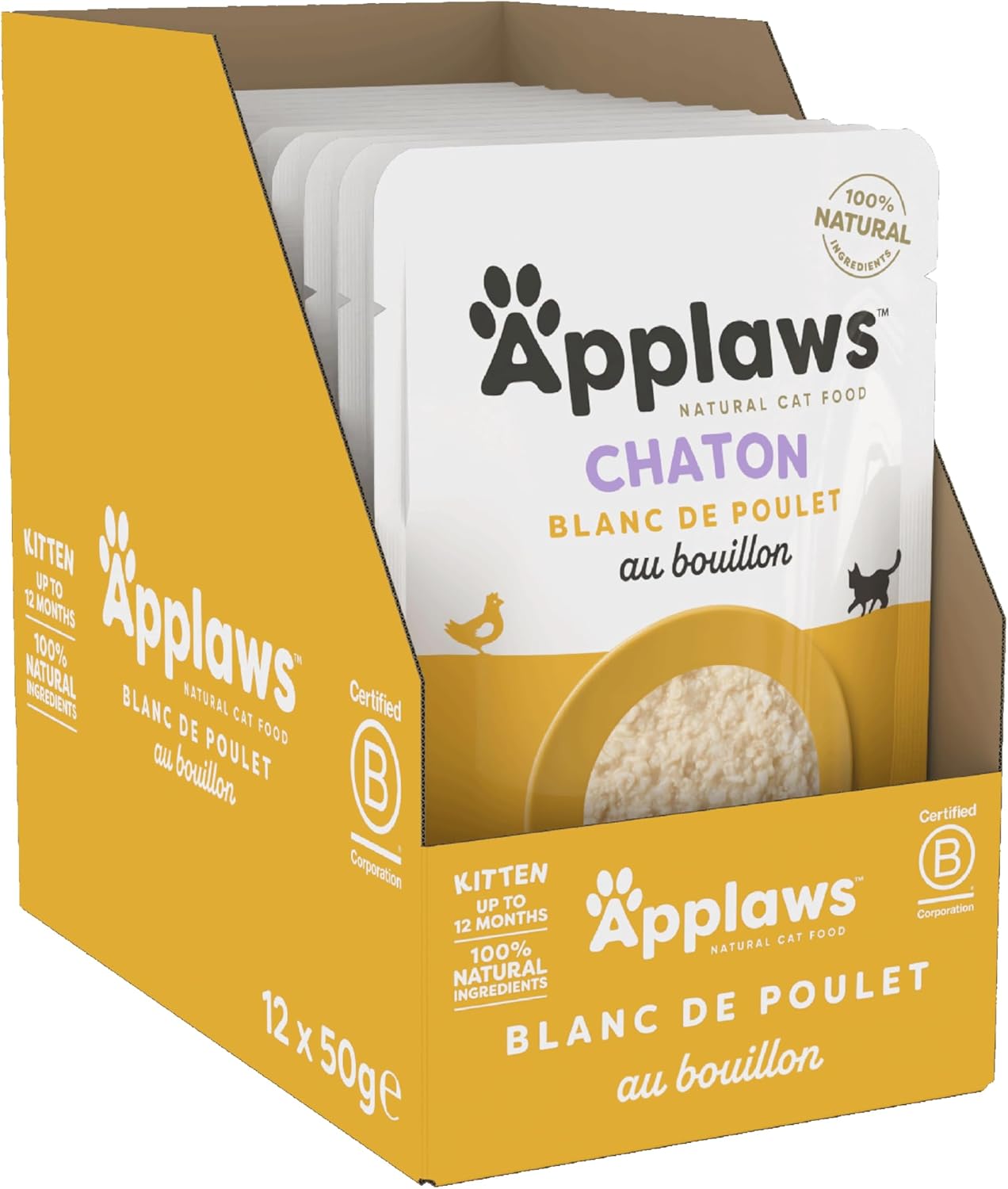 Detalle de Applaws Nourriture Humide 100% Naturelle pour Chat – Poitrine de Poulet en Bouillon, Pack de 12 x 70 g