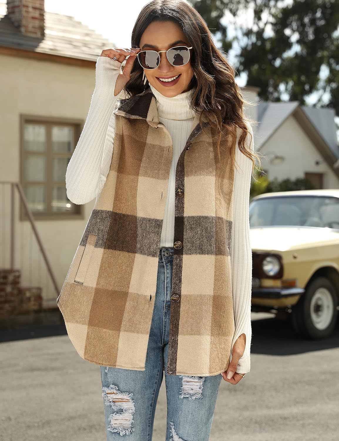 Detalle 2 de Tanming Women's Plaid Vest, Flannel