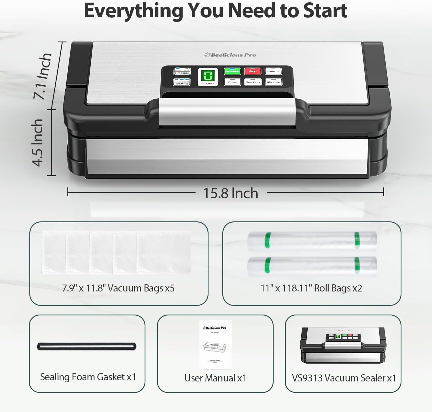 Thumbnail 6 de 95kPa AquaLock Vacuum Sealer with Built-In Cutter and 2 Bag Rolls