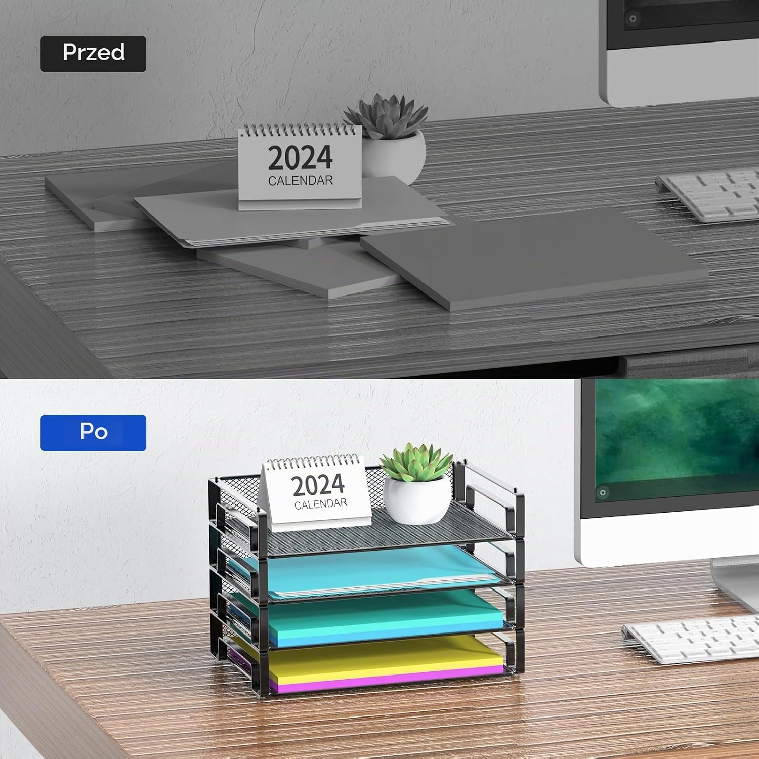 Detalle de Samstar 4-poziomowy organizer na dokumenty A4 z metalowej siatki