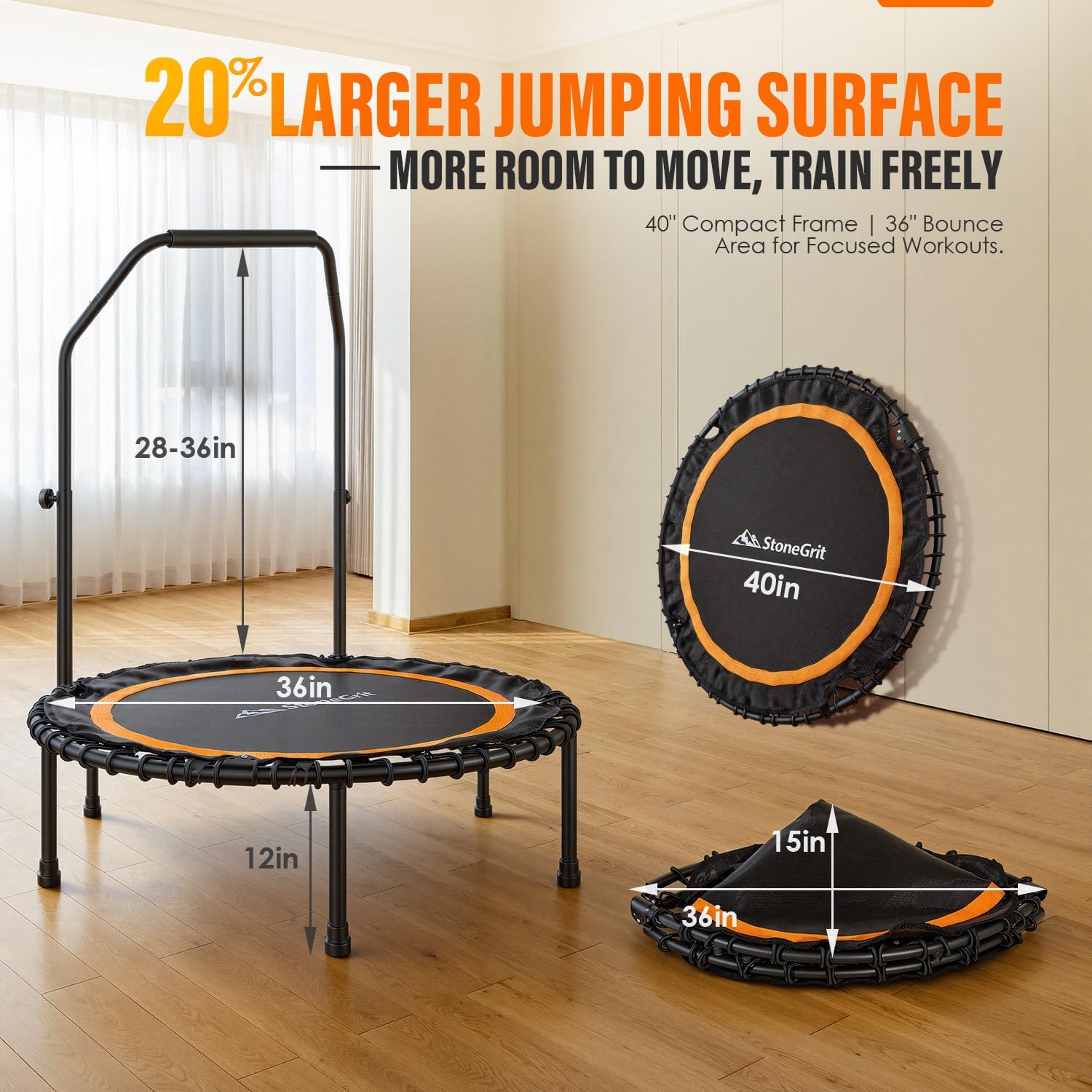 Thumbnail 6 de StoneGrit RT - 001 40inch Foldable Fitness Rebounder with Adjustable Handle
