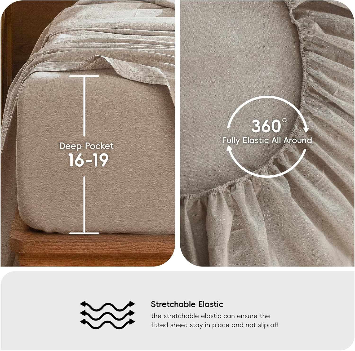 Thumbnail 5 de MooMee Bedding Sheet Set (Washed Cotton, Heathered Tannish Linen Grey, Queen)