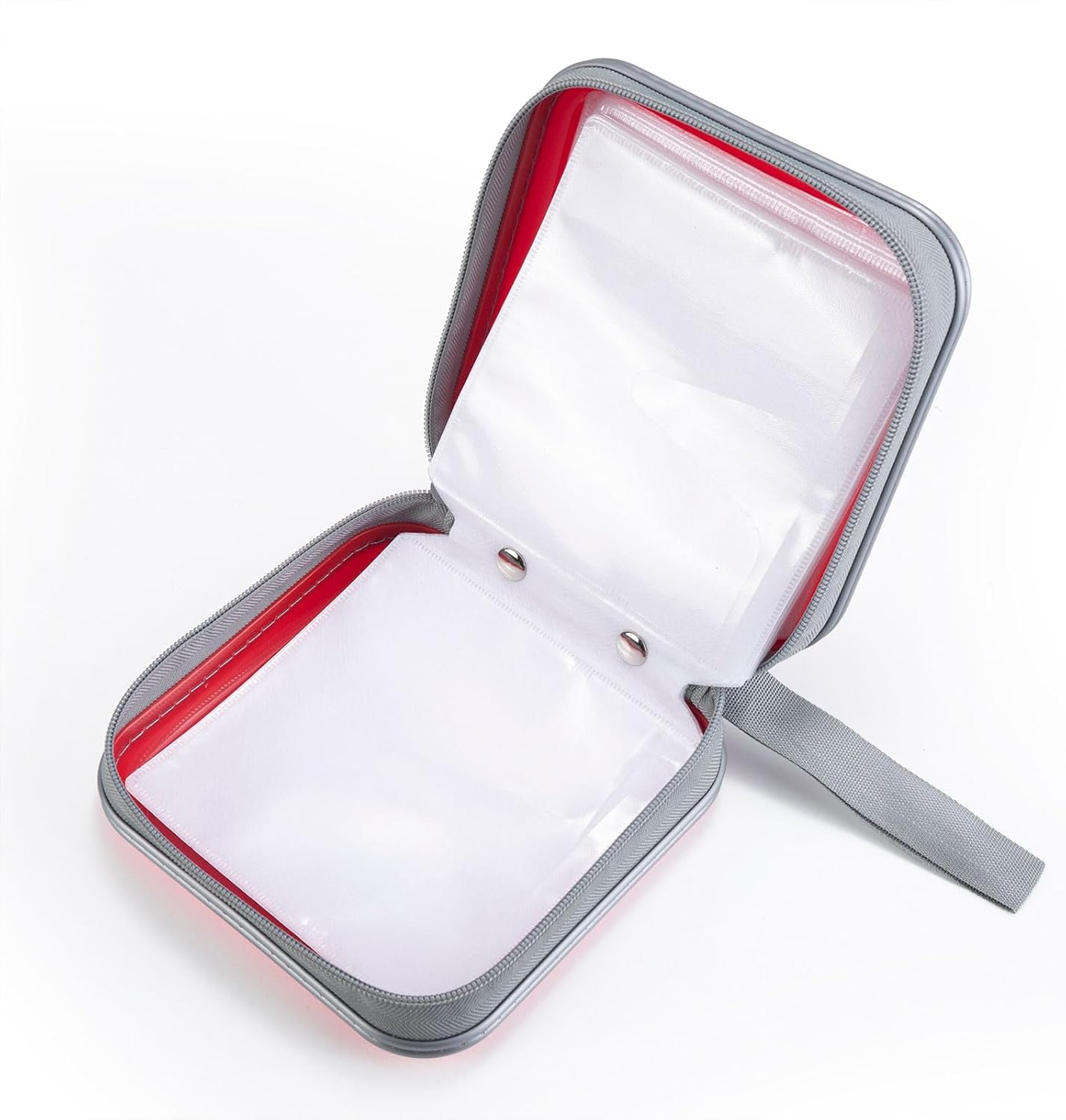 Detalle 2 de LIOVODE 48-Disc CD/DVD Case — Portable Hard Plastic Wallet with Fixed Inner Pages (Red)