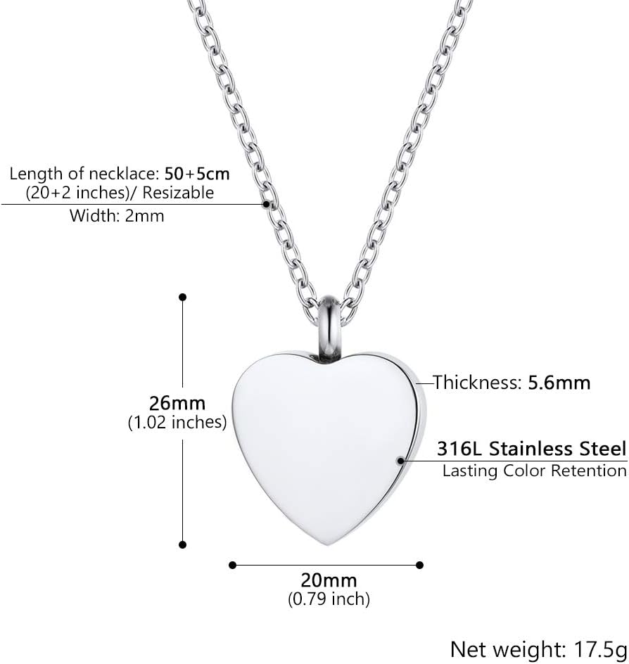 Detalle de PROSTEEL collana con ciondolo portaceneri a forma di cuore in acciaio inossidabile 316L