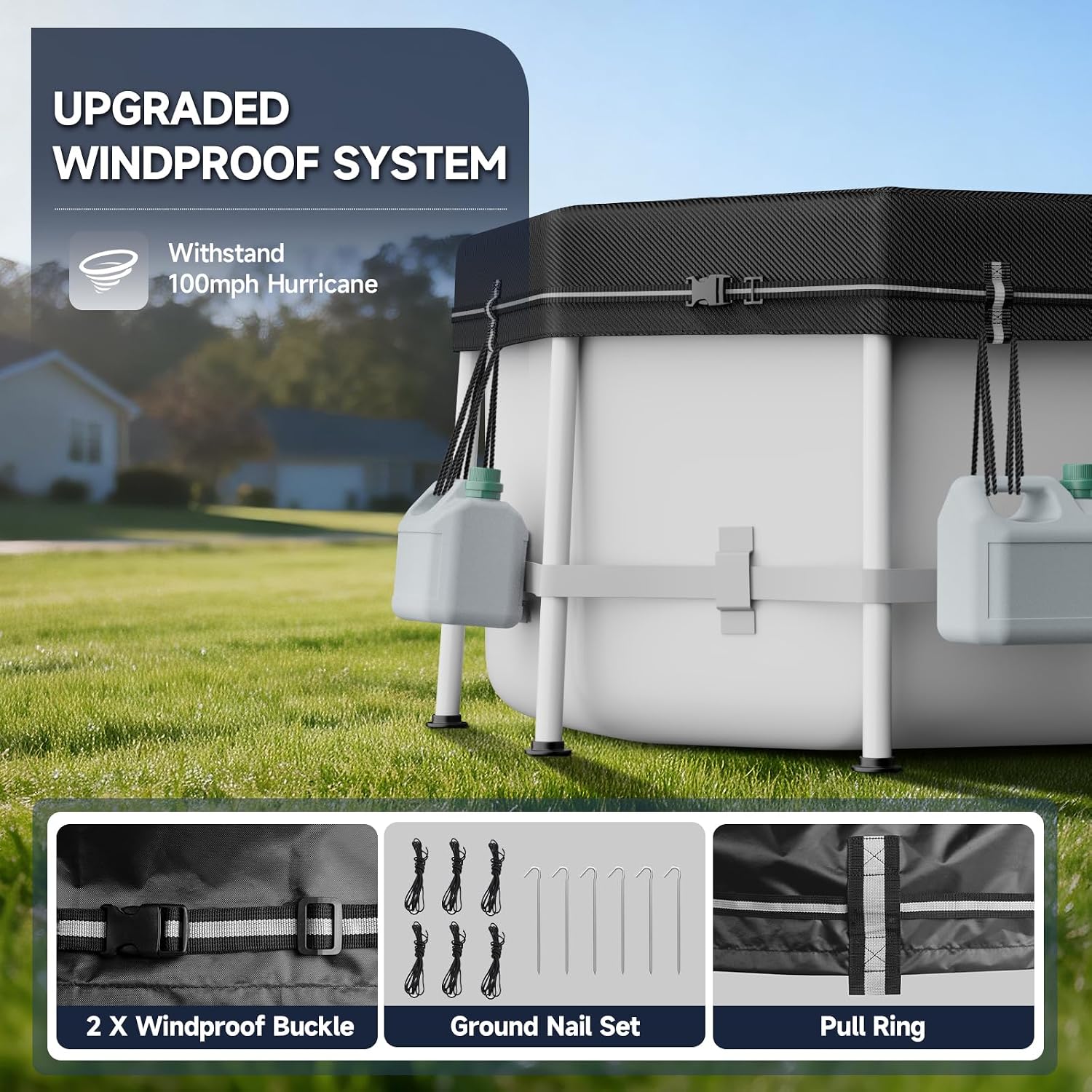Detalle de LXKCKJ 12X24 ft Pool Cover for Above Ground Pools (Oval/Rectangular) 420D Oxford, Tear-Resistant, Waterproof and UV-Protected