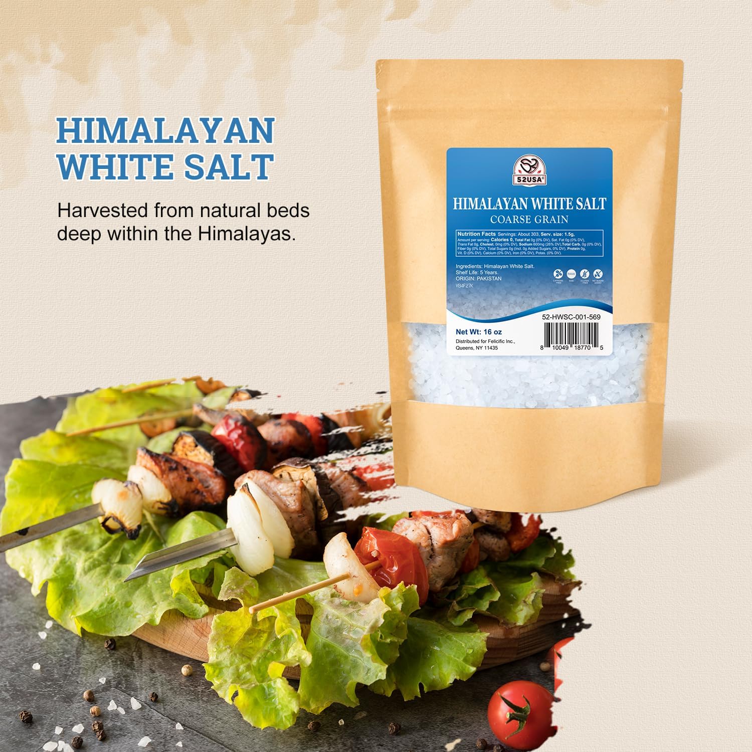Detalle de 52USA Himalayan White Salt, 16 Oz Coarse Grinder Refill
