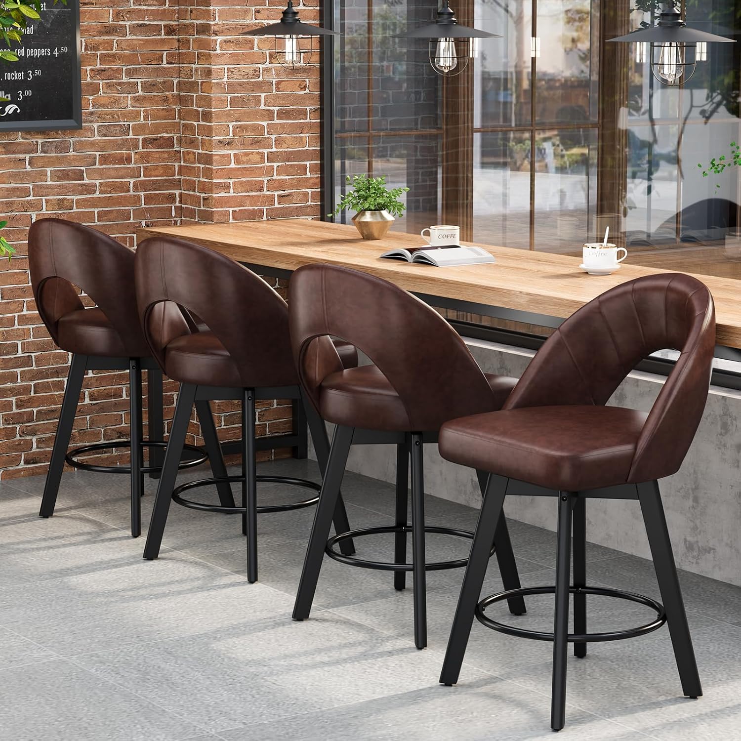 Thumbnail 6 de YaFiti FW_847 Counter-Height Swivel Bar Stools, Set of 3, Saddle Brown