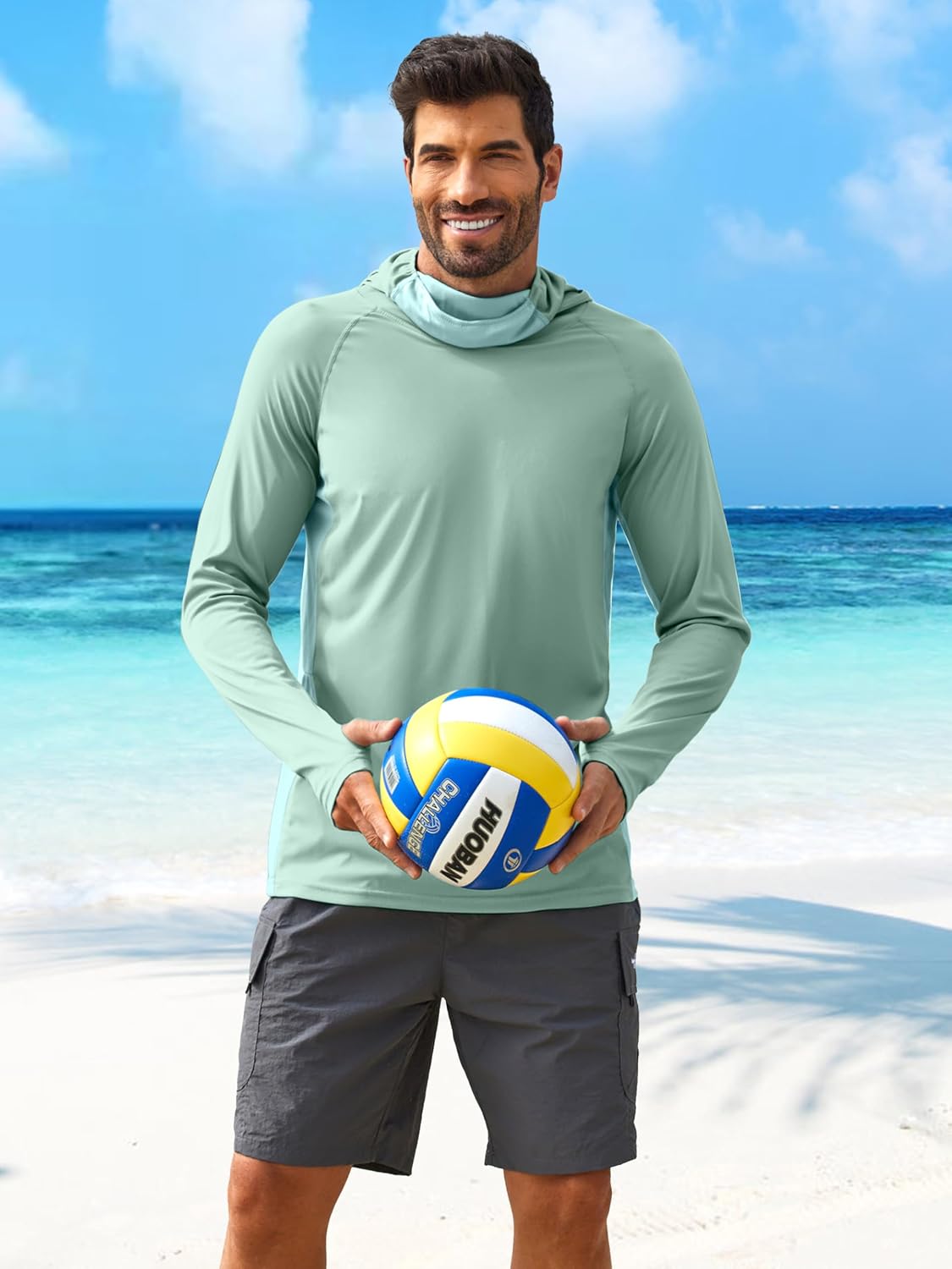Detalle de PINSPARK Men's Sun Protection Hoodie with Mask UPF 50+ UV Long Sleeve Shirt
