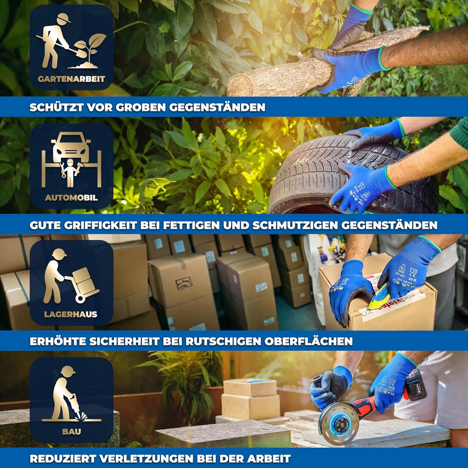 Thumbnail 4 de S&R Arbeitshandschuhe für Herren (Gr. 9) – robuste Mechaniker-, Montage- und Gartenhandschuhe