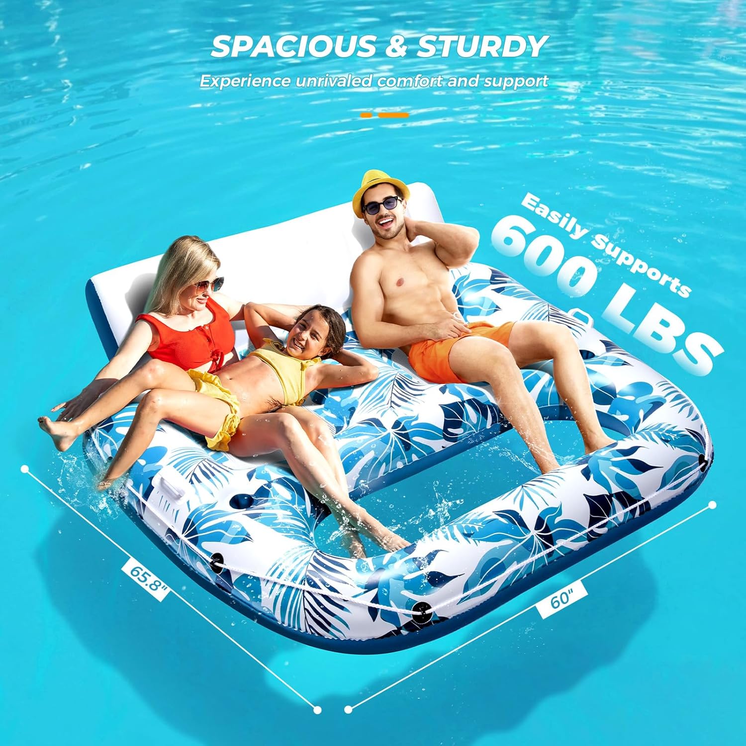 Detalle de JCLEAL 2-Person Pool Floats: Extra Large Inflatable Lounger with Backrest and Cup Holders