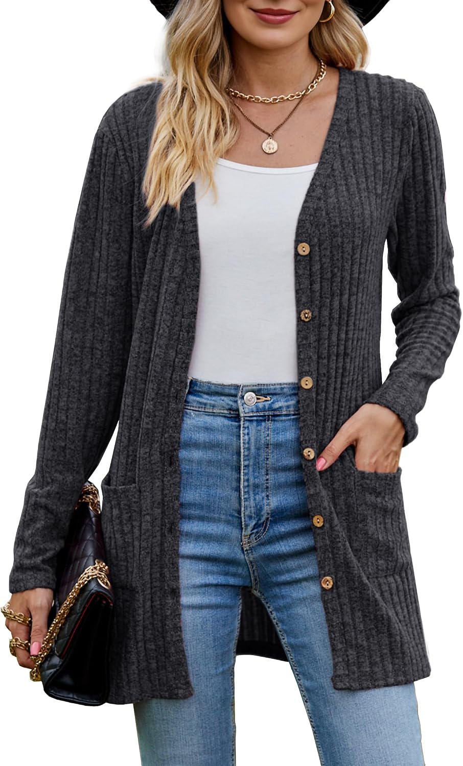 Thumbnail 6 de MYCOLORBLUE Alte Zeiten Strickjacke Damen Cardigan langarm Knopfleiste