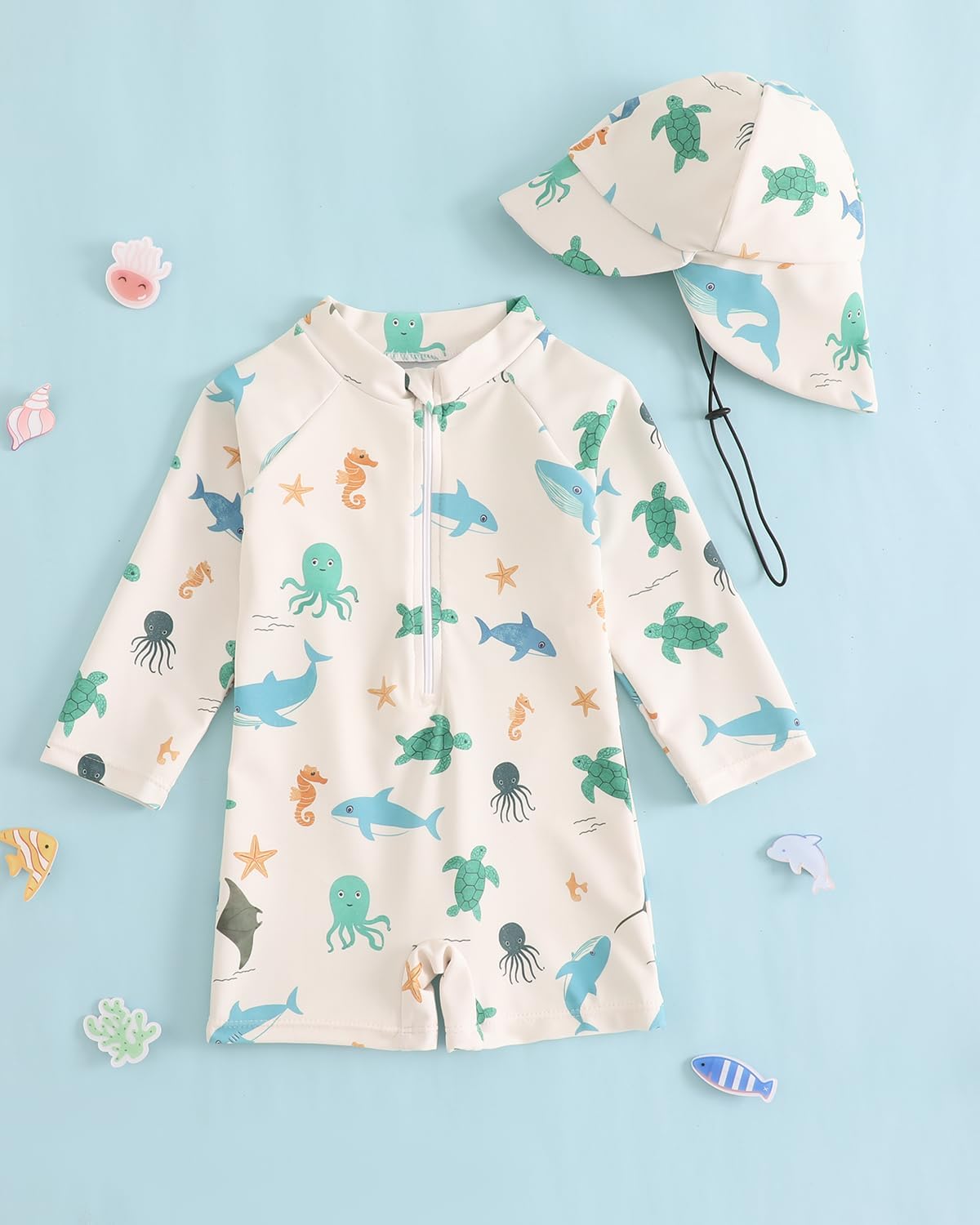 Thumbnail 3 de Baby Swimsuit Rash Vest Set (UPF 50+) with Hat, Long Sleeve 0M–3T – Unisex Infant Swimwear