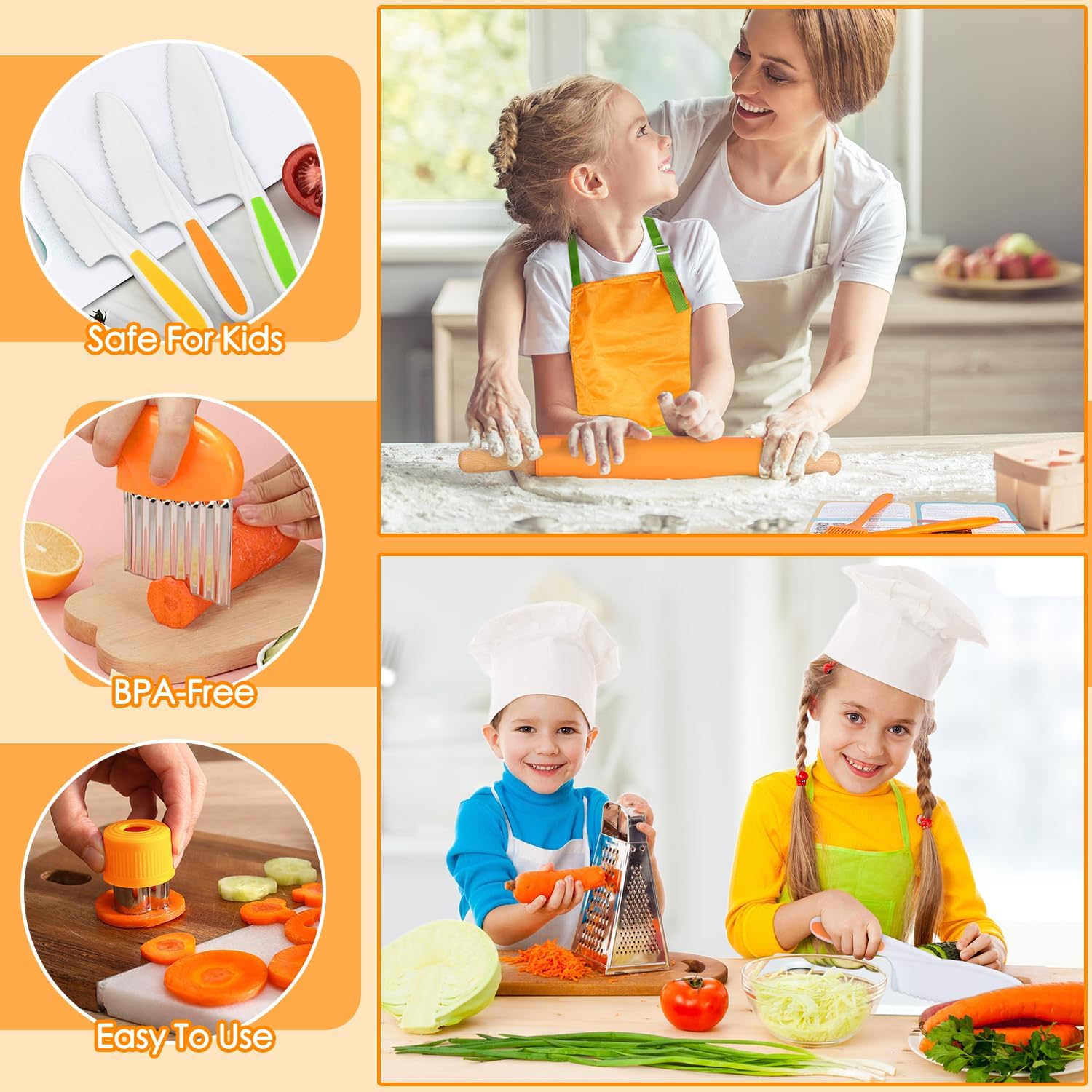 Detalle de Kids Real Cooking Set with Storage Case – 37-Piece Safe Kitchen Kit for Ages 3–8