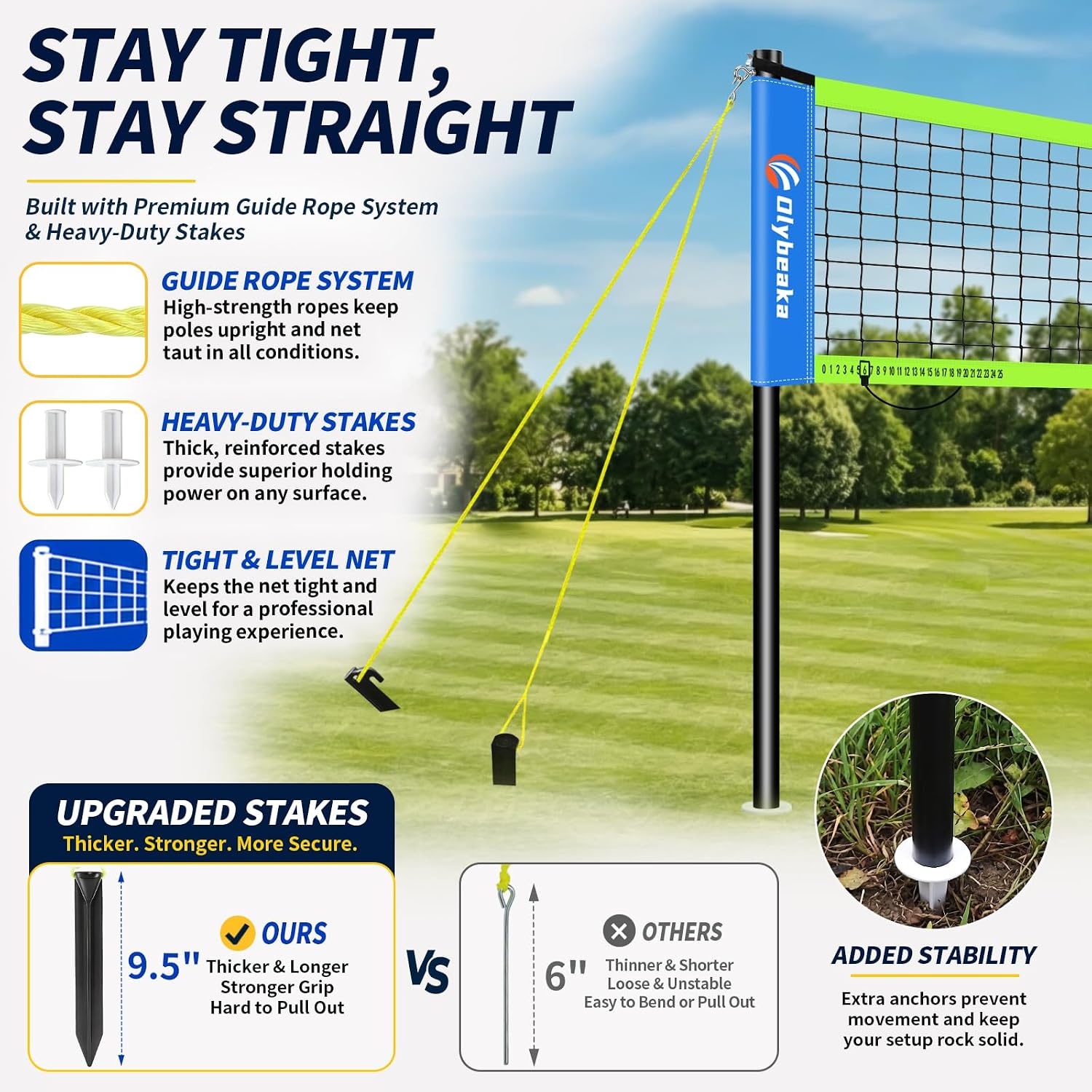 Detalle de Olybeaka 32 ft Portable Volleyball Net Set with 4 Adjustable Heights