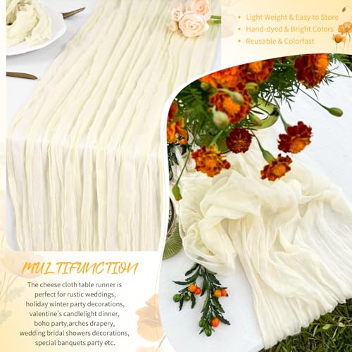 Detalle de Showgeous Lote de 4 Caminos de Mesa de Gasa Beige 45x275 cm – Boho rústico para bodas y eventos