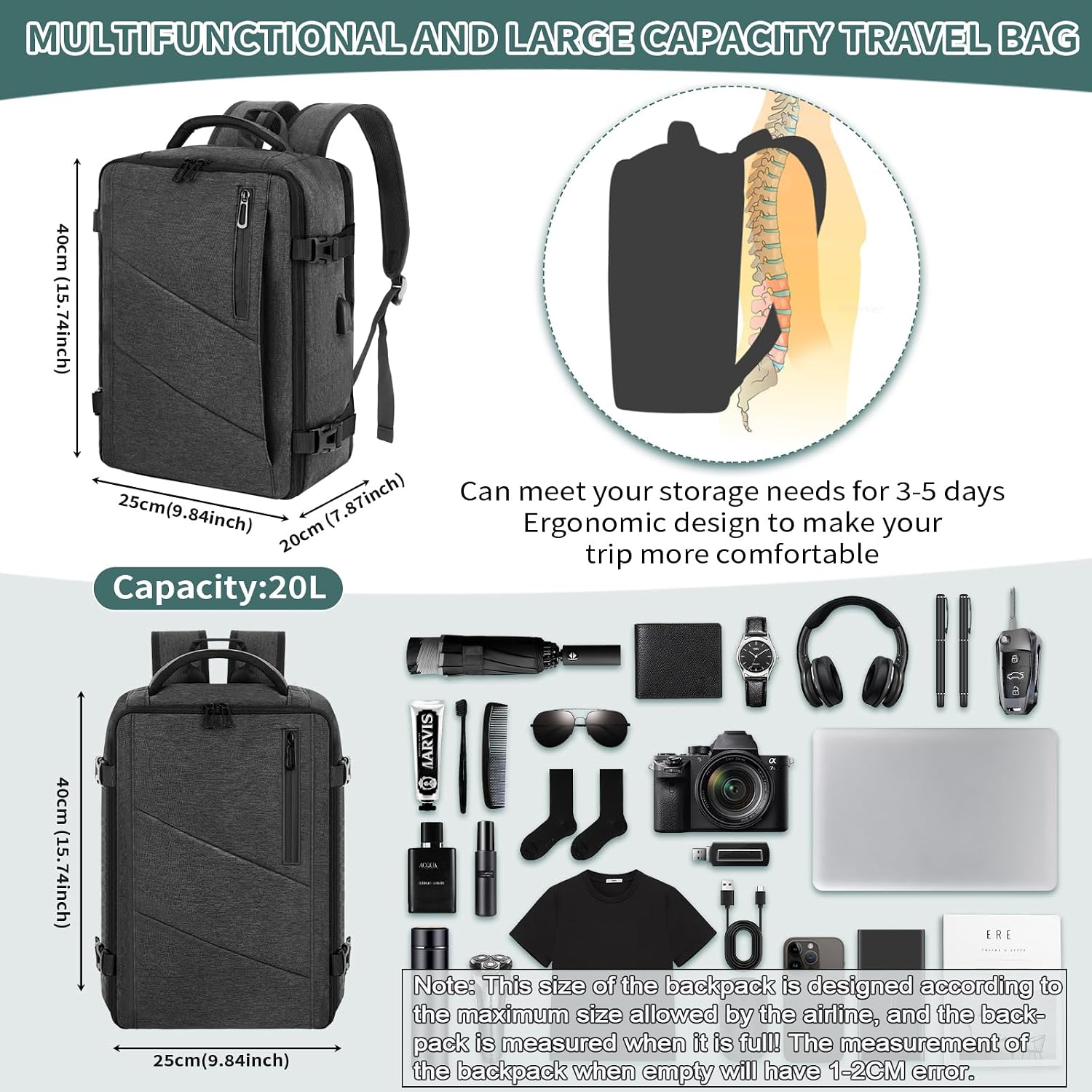 Detalle 2 de VOESLD Mochila Cabina 20L para Ryanair