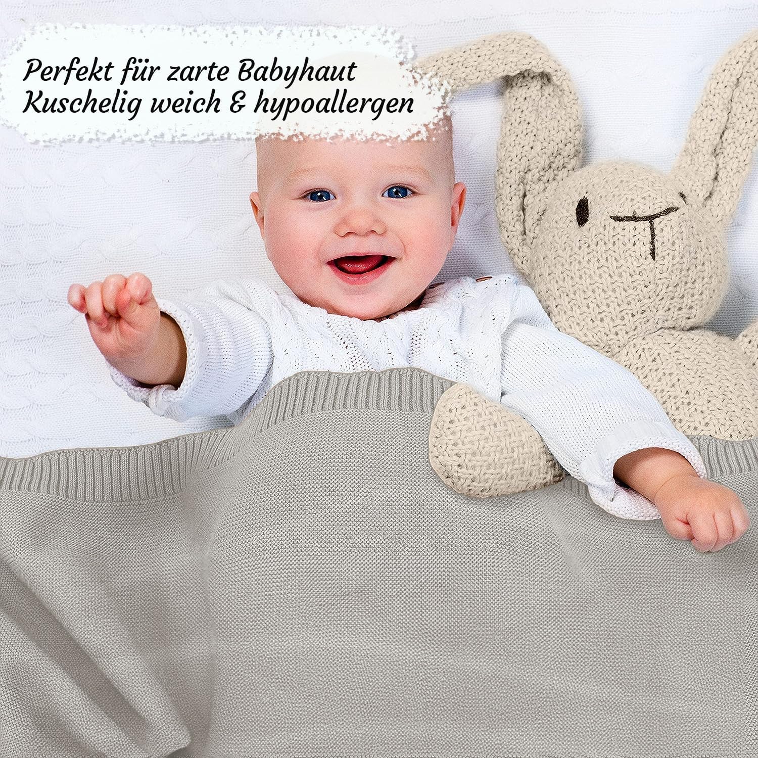 Thumbnail 2 de Minky Mooh® Babydecke aus 100% Bio-Baumwolle, 94x72 cm, grau – Kuscheldecke für Neugeborene